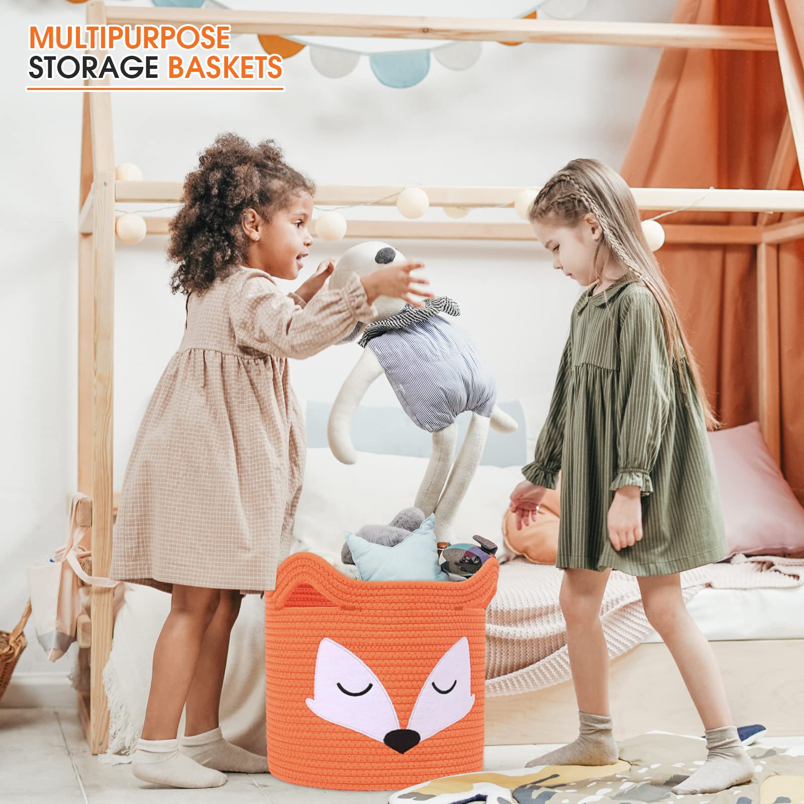 ACOHSY Cotton Rope Storage Baskets – Set of 3 Animal Kallax Toy Boxes