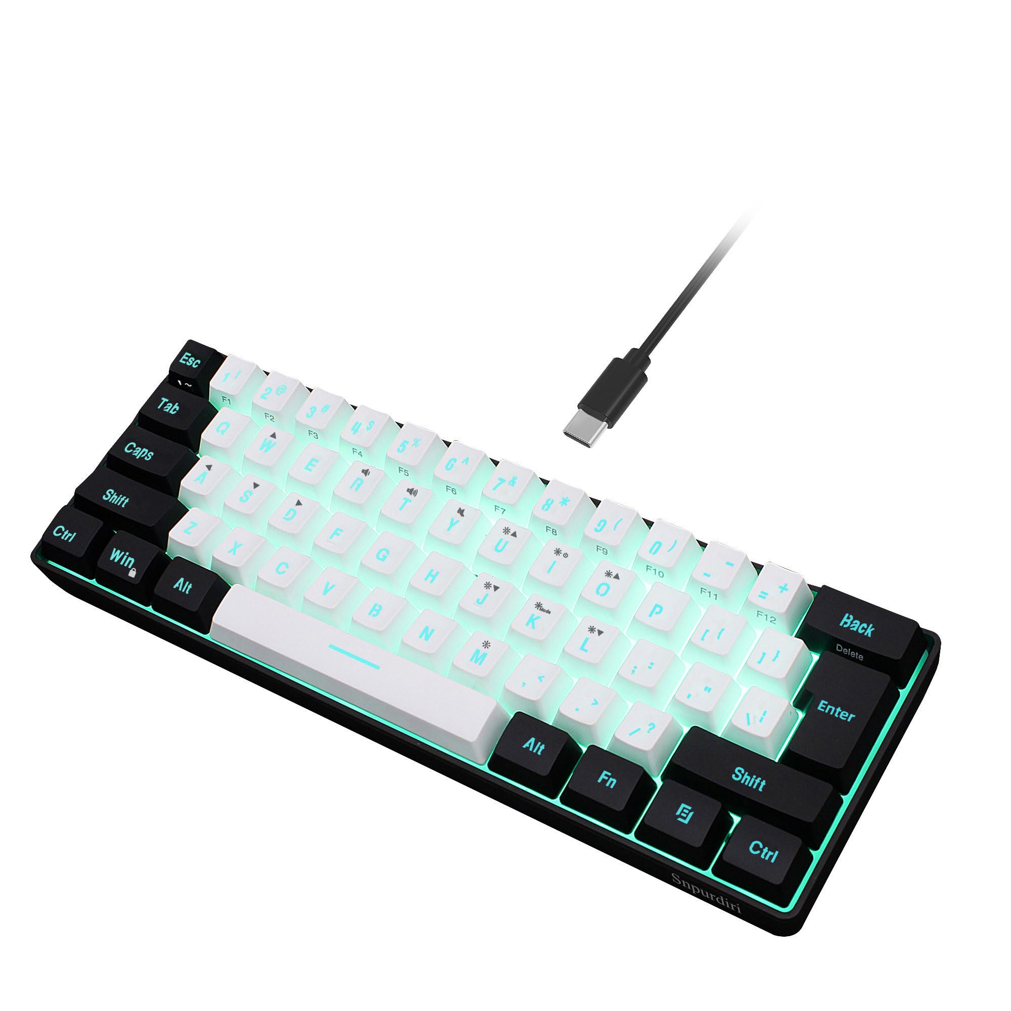 Snpurdiri 60% Wired Gaming Keyboard | RGB Backlit Mini Keyboard - Black/White