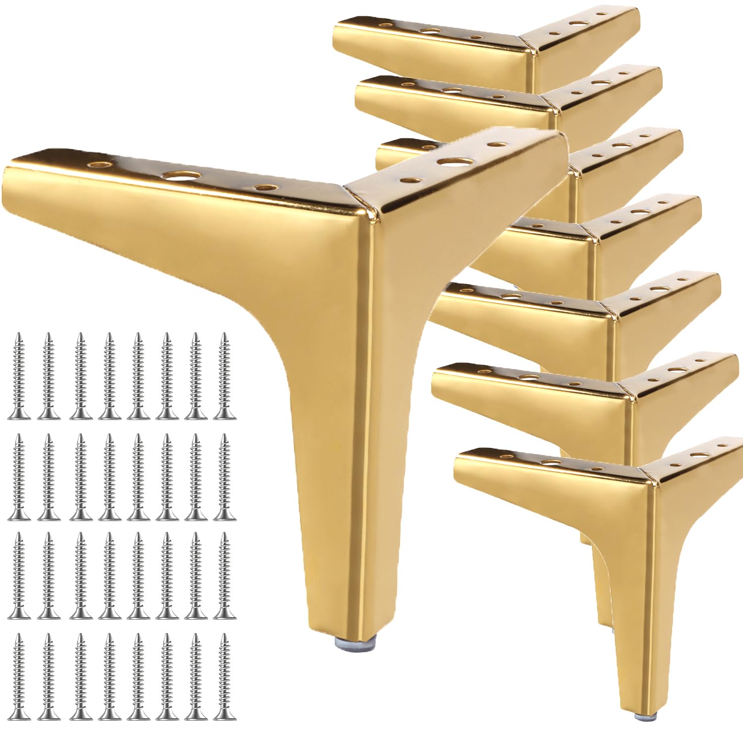 LOLYSIC 8-Pack Gold Metal Furniture Legs | 13cm Heavy Duty Triangle Sofa Feet