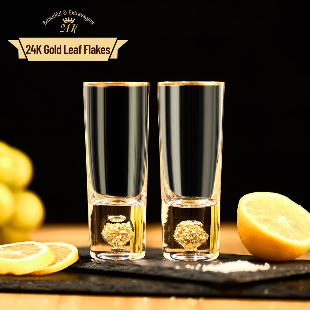 DUJUST Crystal Shot Glasses Set – 60ml Tall Glasses with 24K Gold Leaf