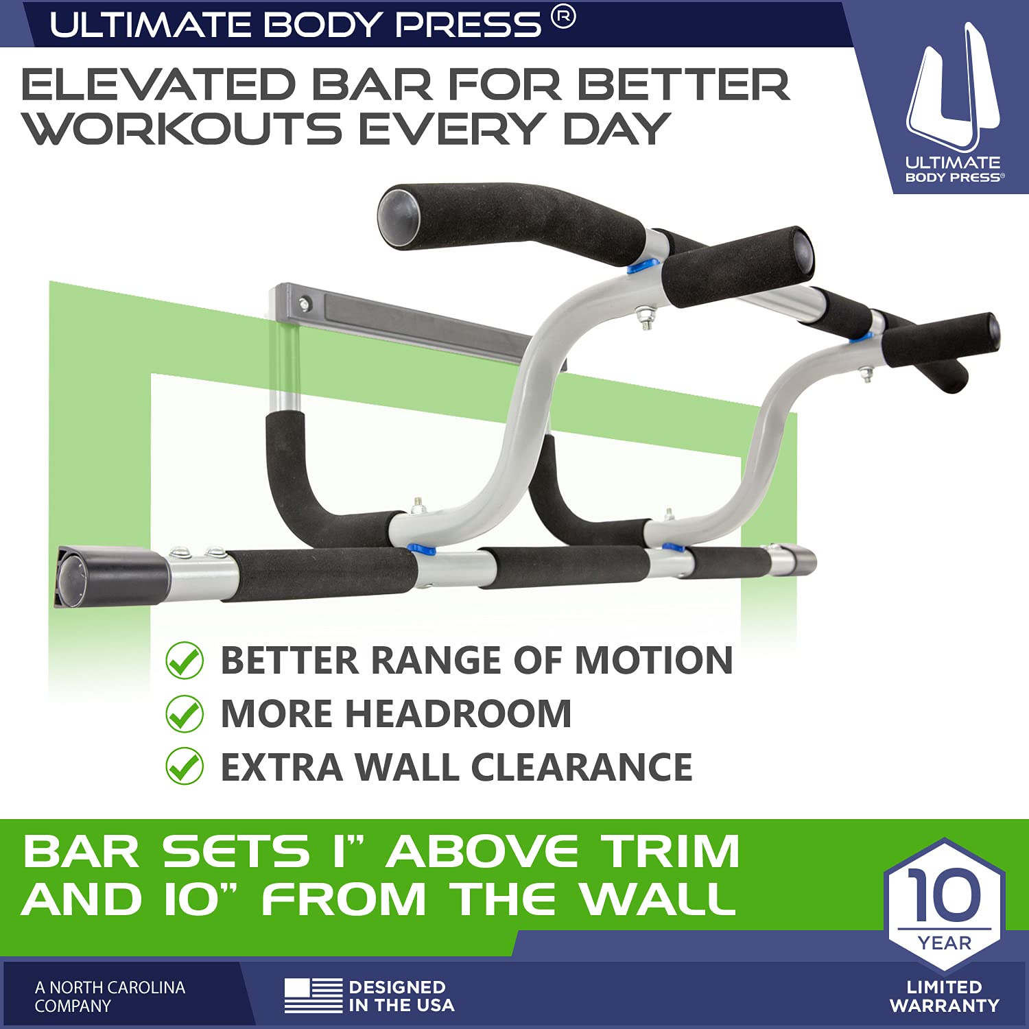 Ultimate Body Press XL Doorway Pull Up Bar | Elevated Steel Frame