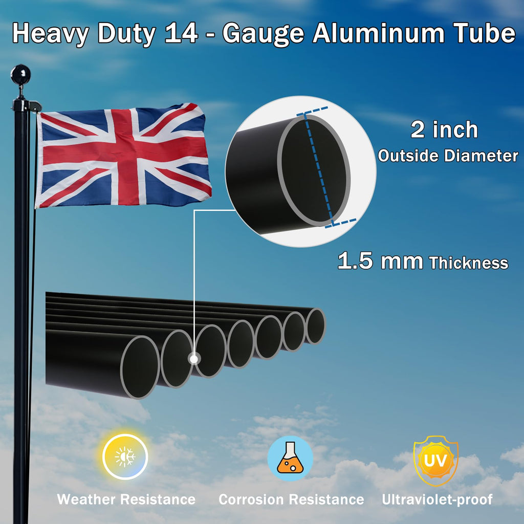 NQ 20FT Heavy Duty Aluminum Flag Pole Kit | Sectional In-Ground Flagpole