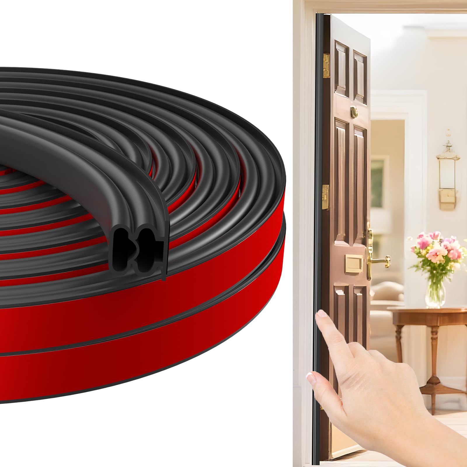 Jobon Rubber Door Draft Excluder – Self-Adhesive Weather Stripping, 10M