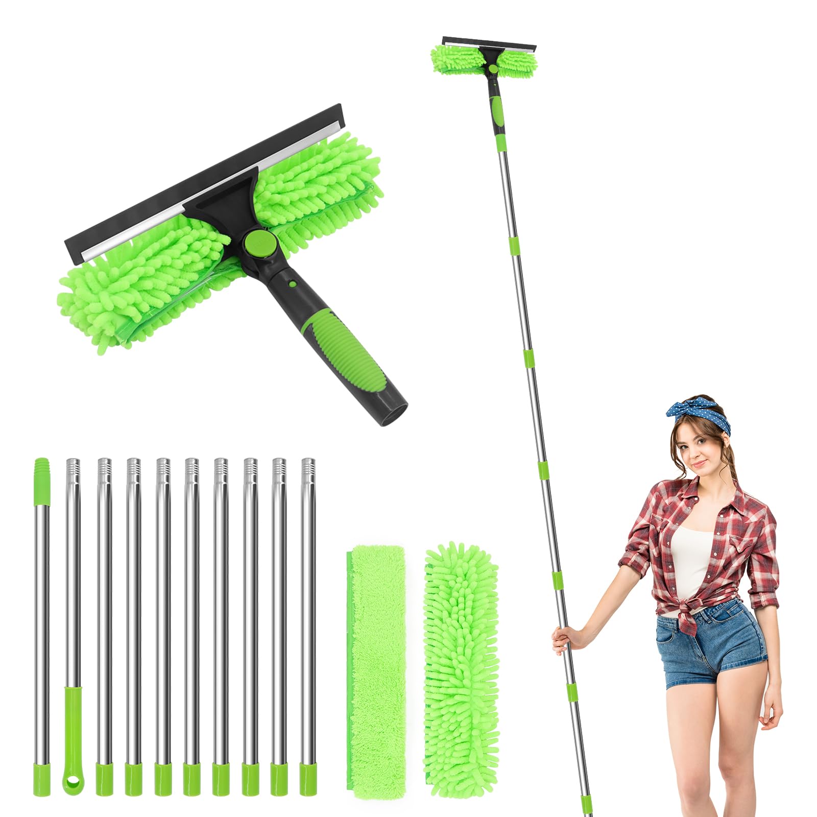 DingGreat 4m Extendable Window Cleaning Kit | 2-in-1 Telescopic Squeegee