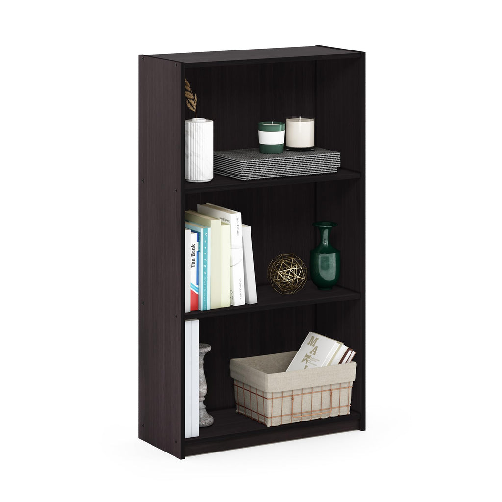 Furinno 3-Tier Wood Bookcase – Compact Storage Shelves, Dark Walnut