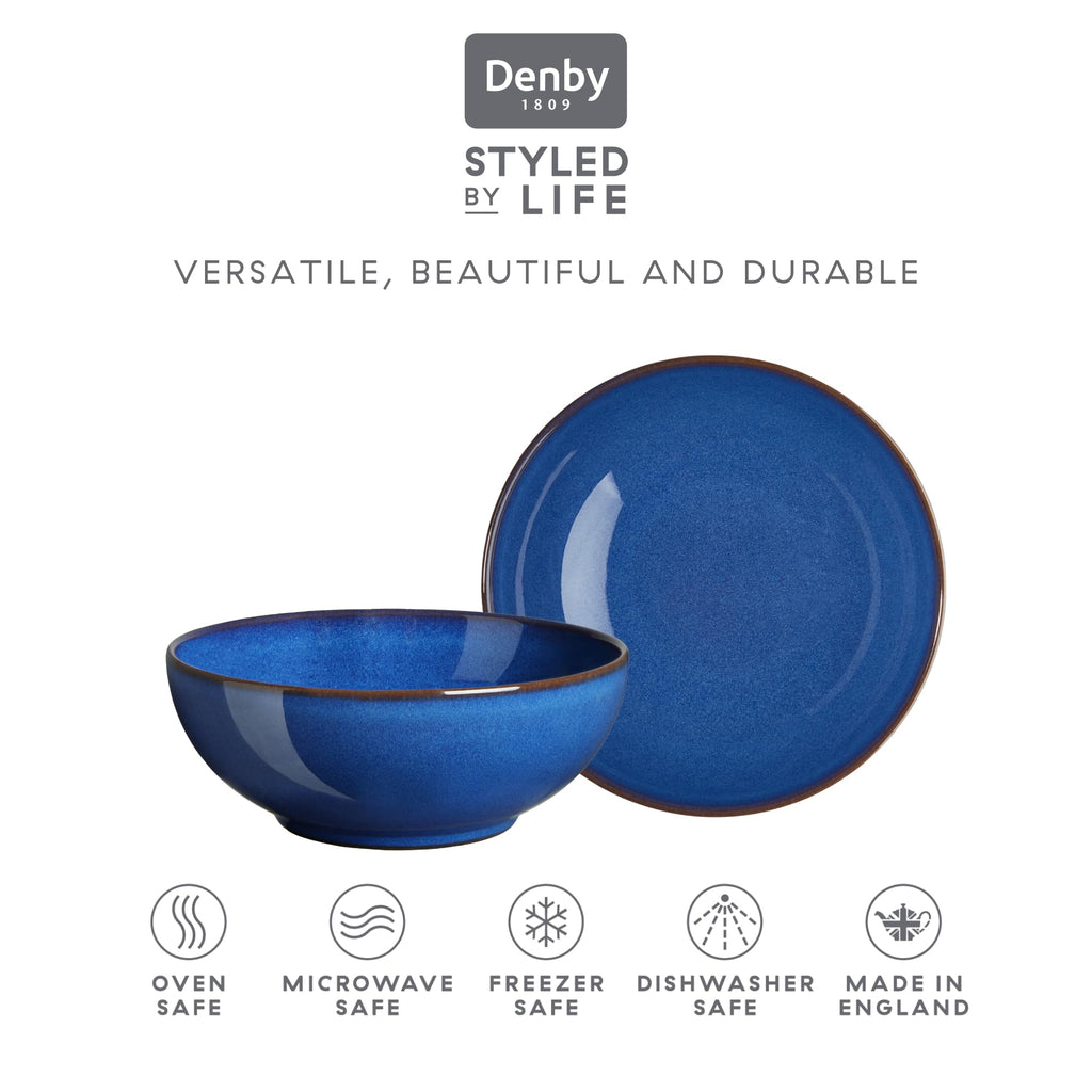 Denby Imperial Blue Cereal Bowls – Set of 4 – Durable Stoneware 17cm