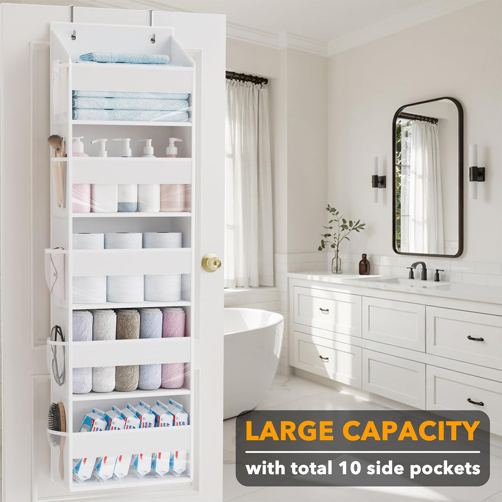 SpaceAid 1 Pack Over The Door Organizer with 5 Large Pockets and 10 Mesh Side Pockets, 5 Layers Door Organizer Hanging with Clear Window for Bedroom