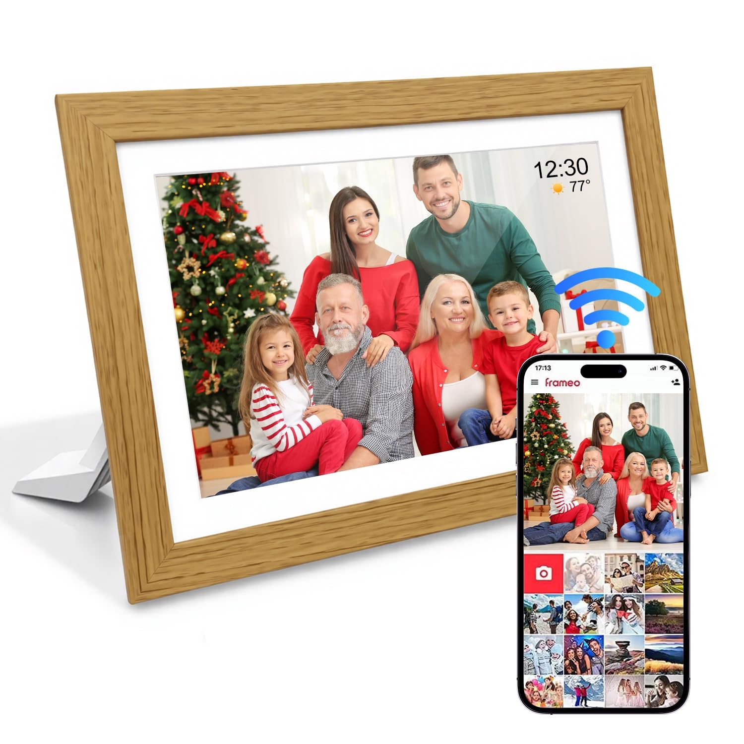 10.1 Inch Oak Wood Digital Photo Frame | 32GB WiFi HD IPS