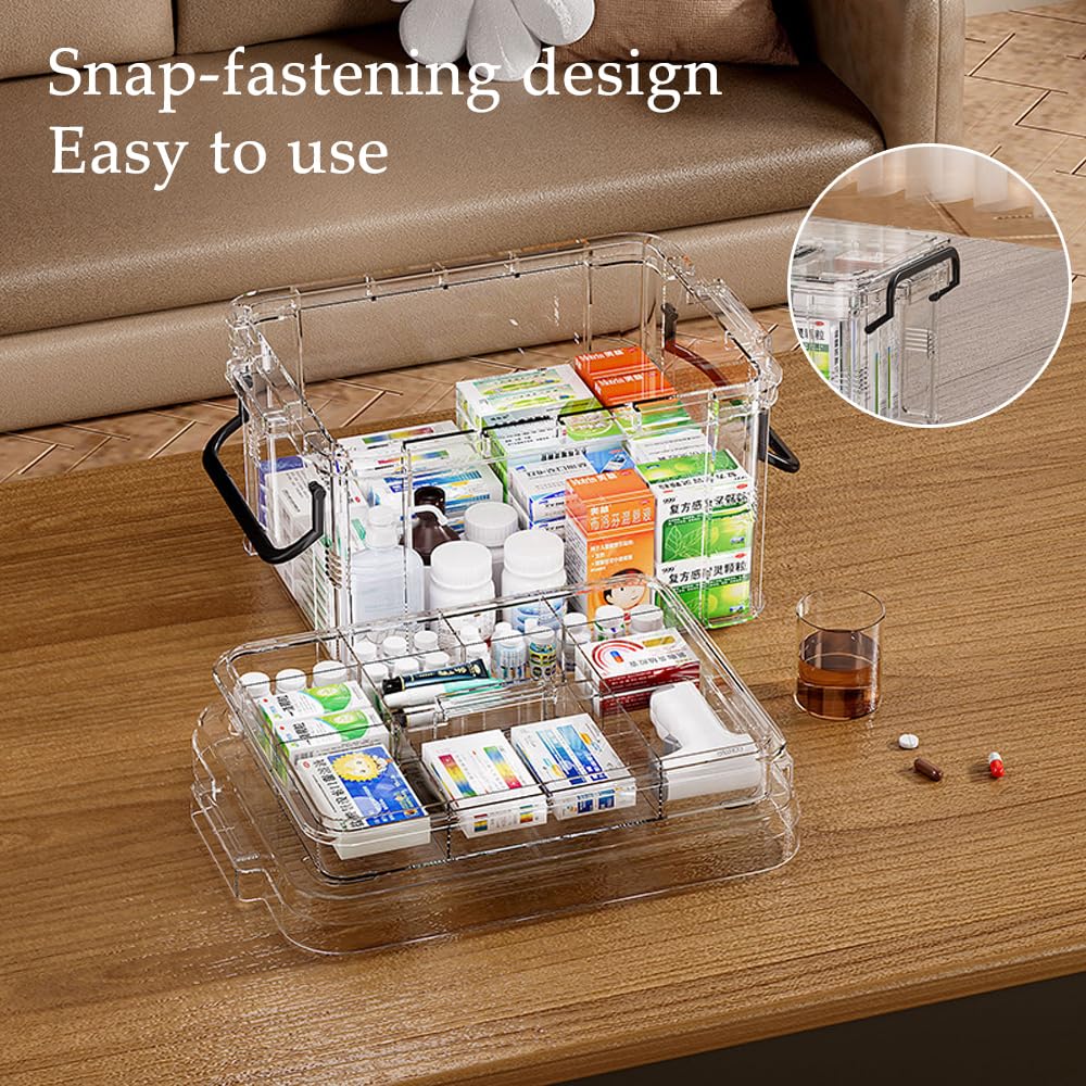 SINBINTA 2-Pack Clear Plastic Medicine Storage Organiser Black