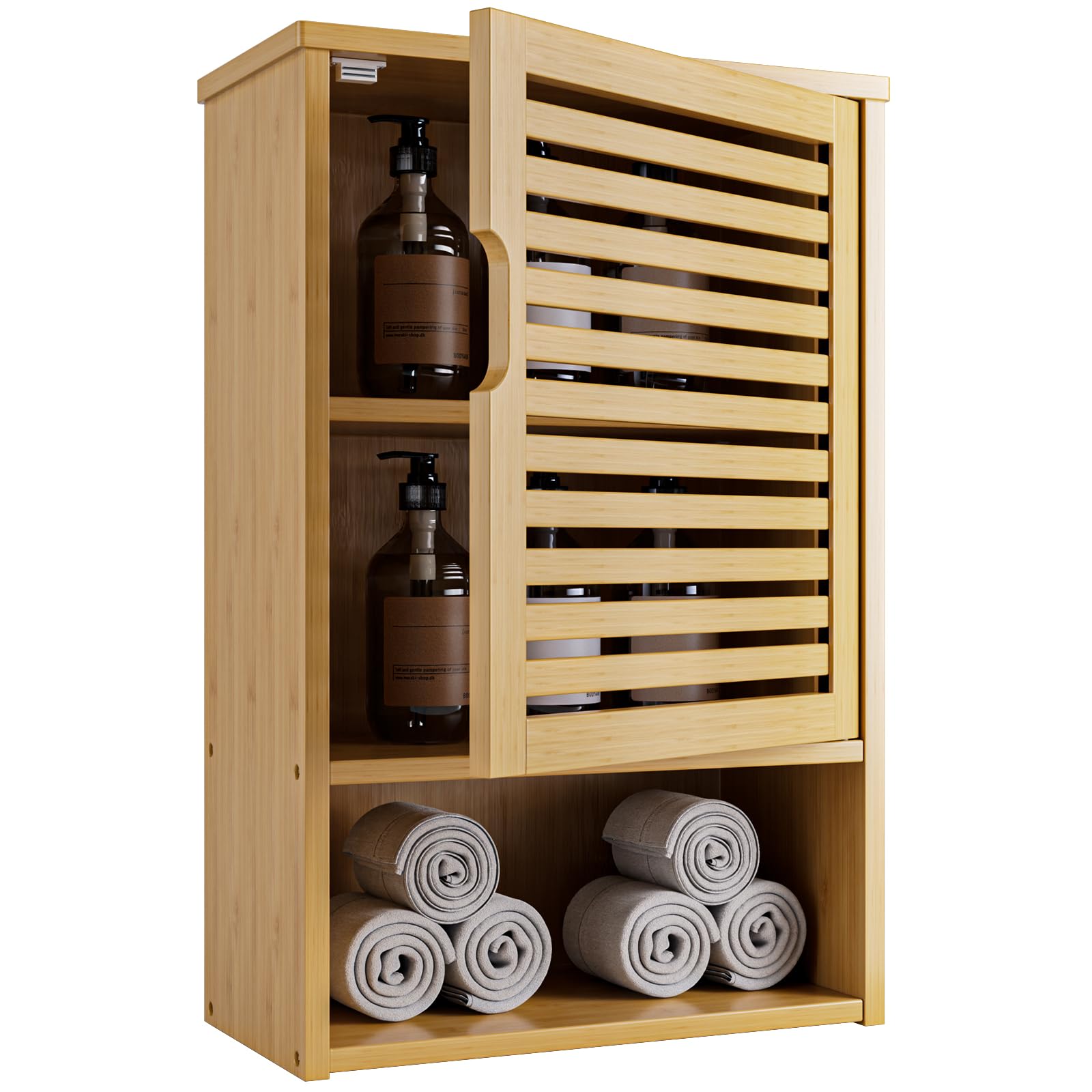 HITNET Bamboo Wall Cabinet – Small Bathroom Storage Cupboard with Shelf