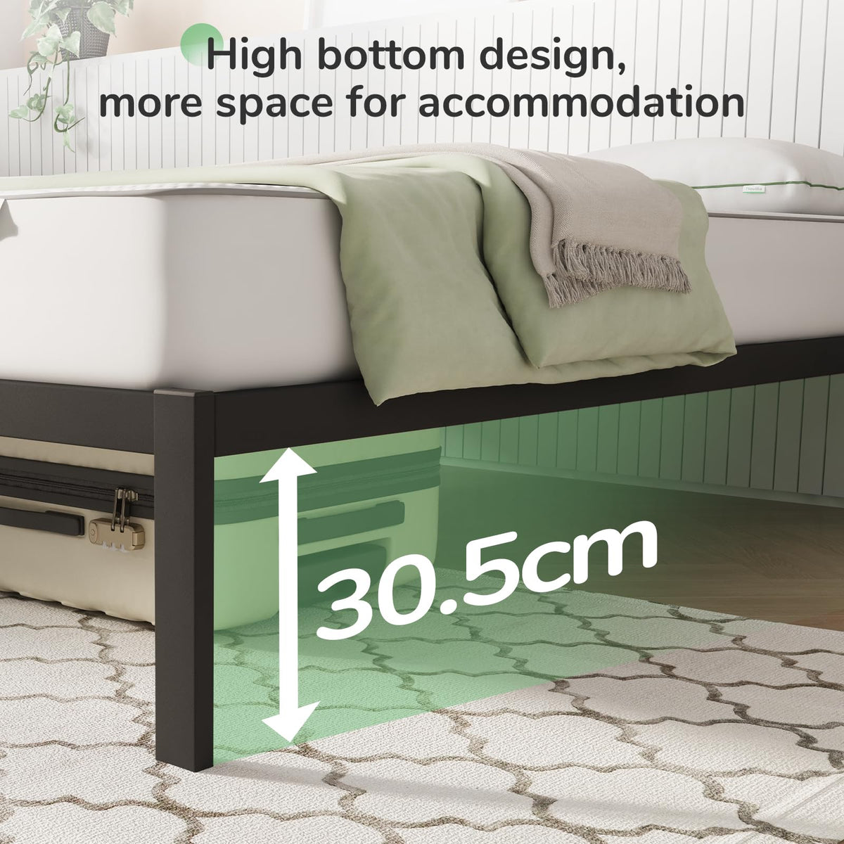 Novilla 30.5cm Metal Bed Frame, Platform Bed Frame with Noise-Cancell Design, Engineered Wood Slat Support, Solid Support Legs, Easy Assembly - image 5
