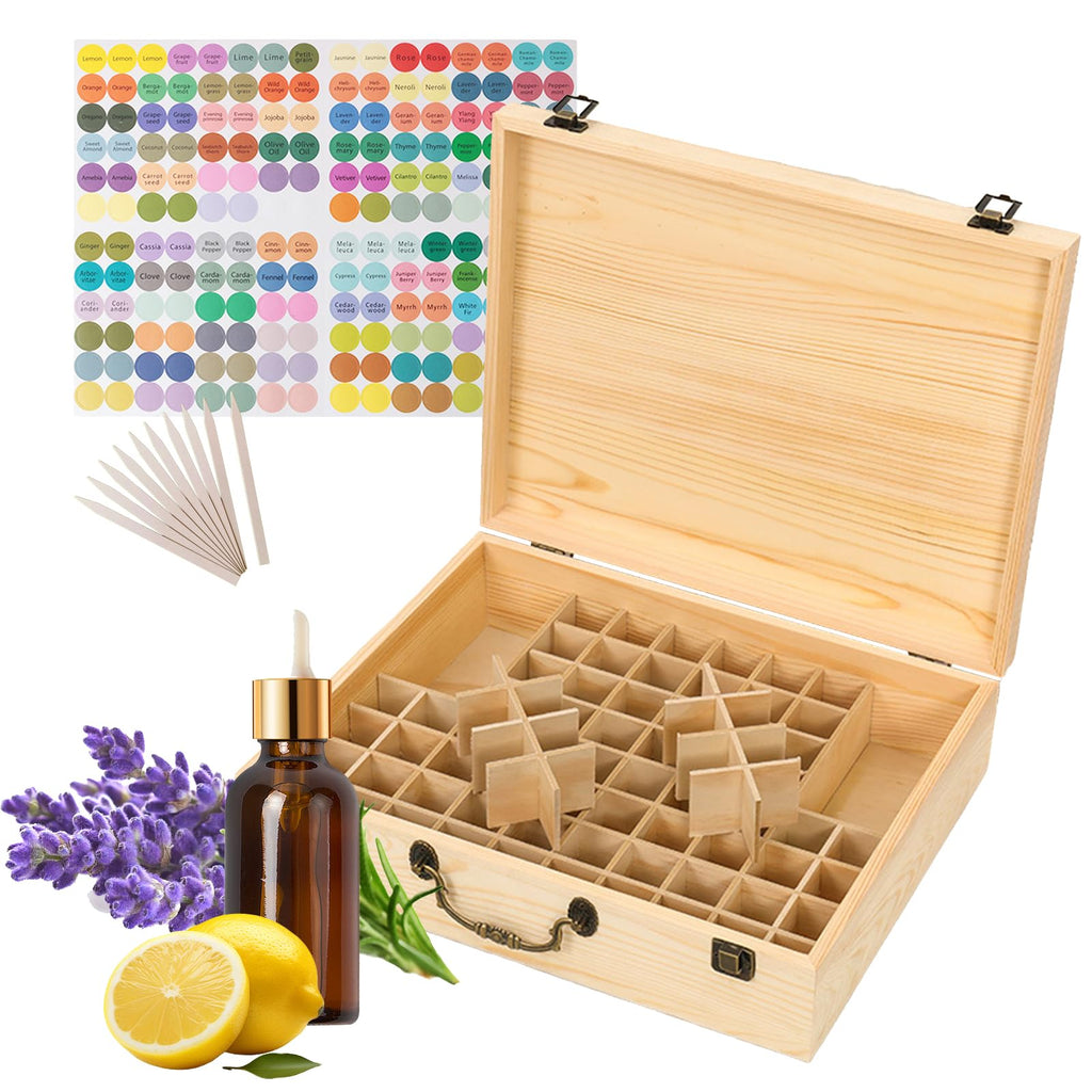 JasCherry Wooden Essential Oil Storage Box Home Fragrance Carrier Case with Lid, Essential Oils Display Organizer Holds 80 Bottles - image 1