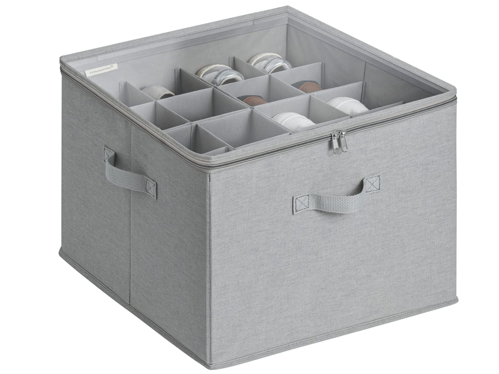 StorageWorks Fabric Shoe Organizer with Adjustable Dividers - Grey