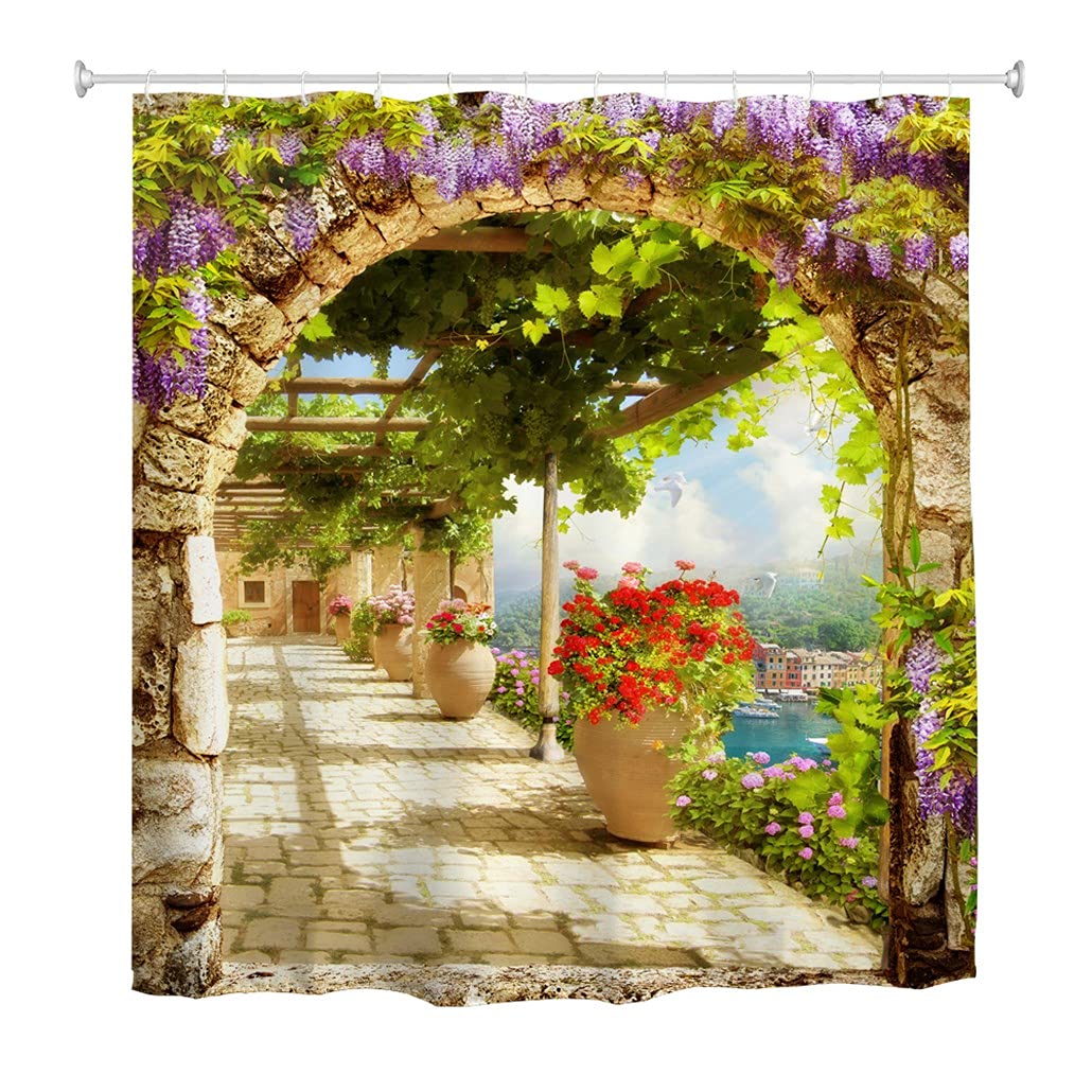 Garden Floral Shower Curtain – Waterproof Polyester, 180x180cm