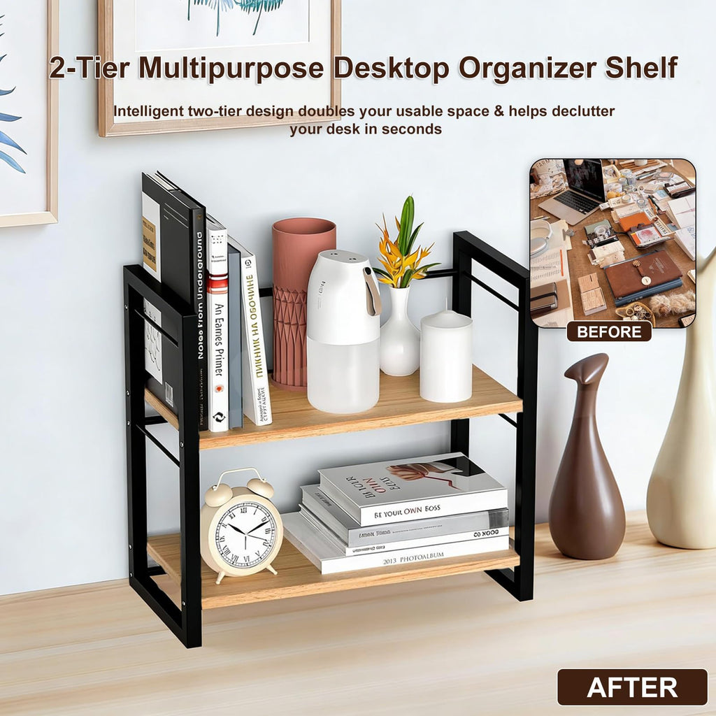 Desk Shelf Organizer, 2 Tier Desktop Bookshelf for Office Desk Storage - image 3