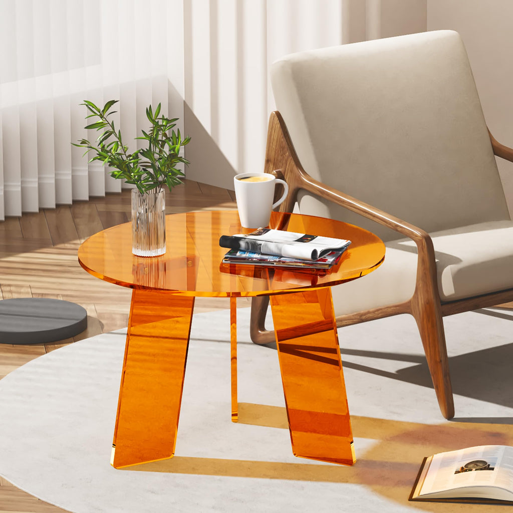 Dewrhiixe Acrylic Round Coffee Table, Clear Circle Modern Lucite Side Table for Living Room, Bedroom, Office Orange, 60×60×40 cm - image 2