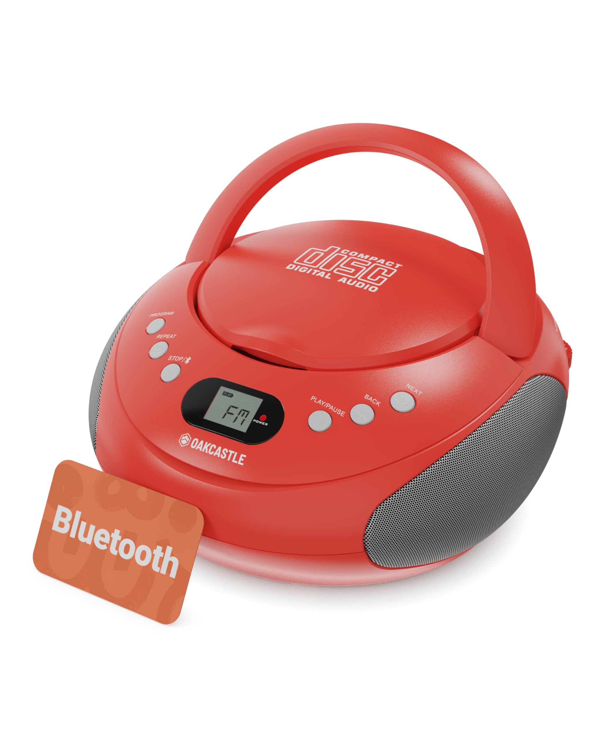 Oakcastle CD250 Portable Bluetooth CD Boombox with FM Radio - Red