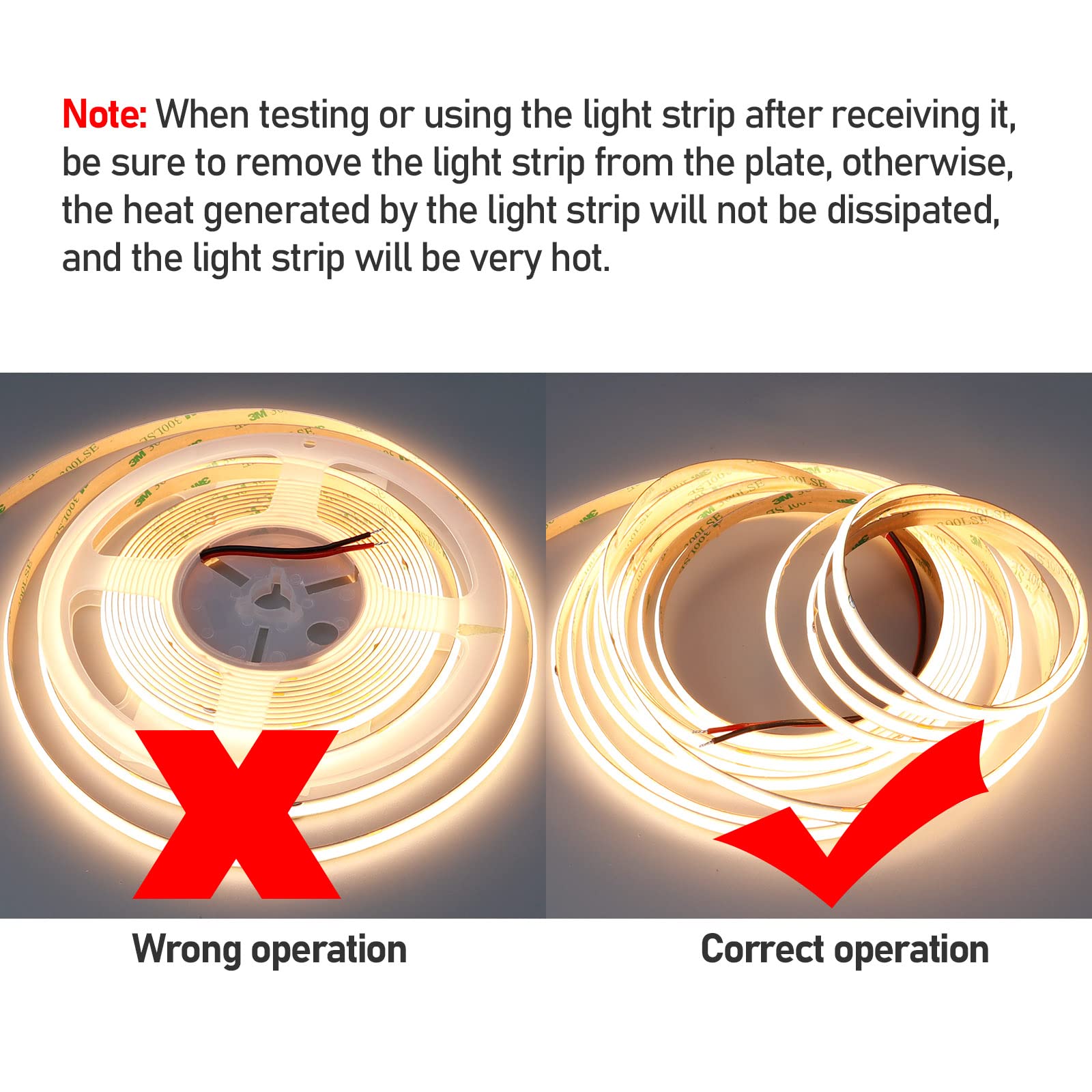 GOMING 32.8ft Double Row COB LED Strip Light | 3000K Warm White 24V