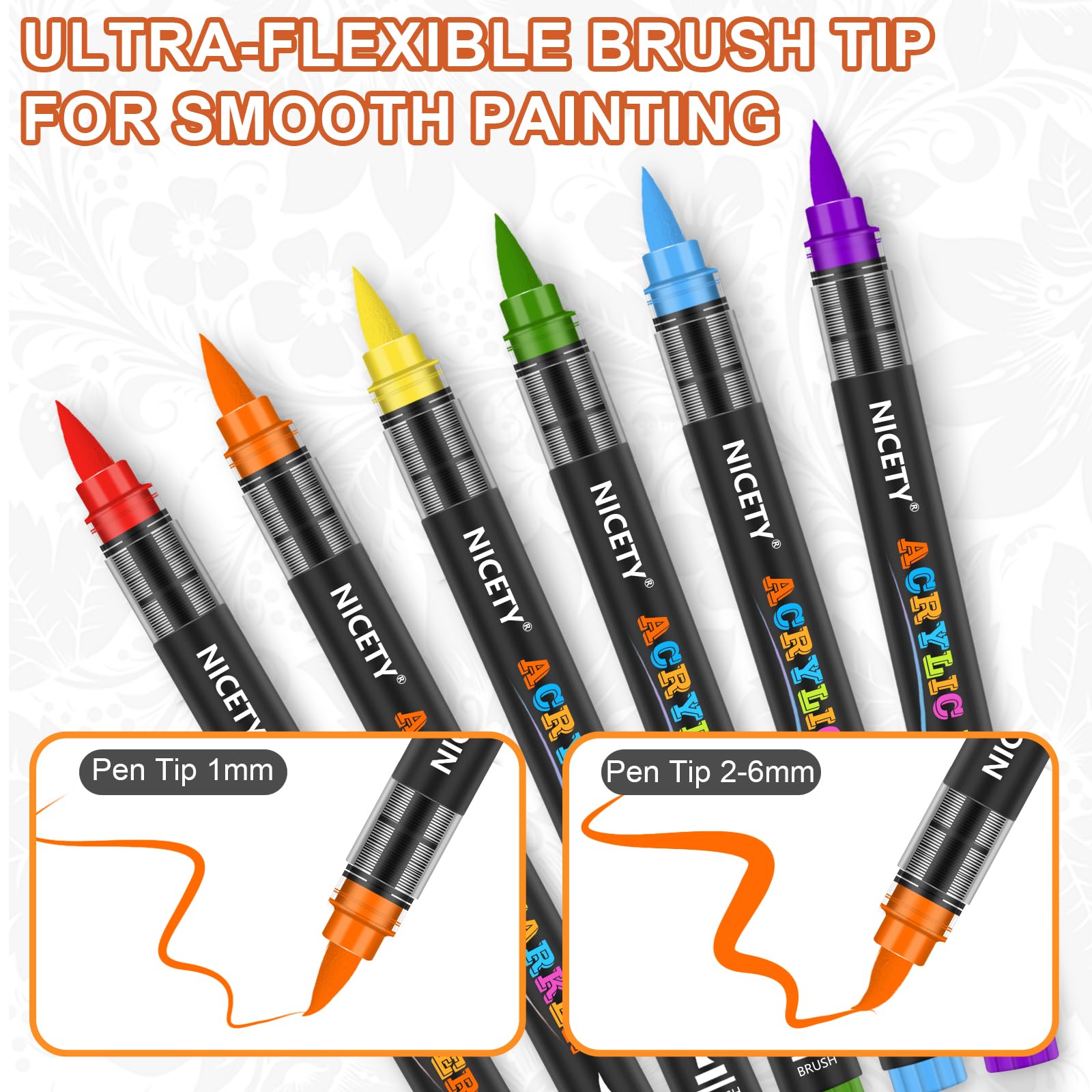NICETY 180 Colors Acrylic Paint Pens | 1-6mm Brush Tip Markers for Rock Art