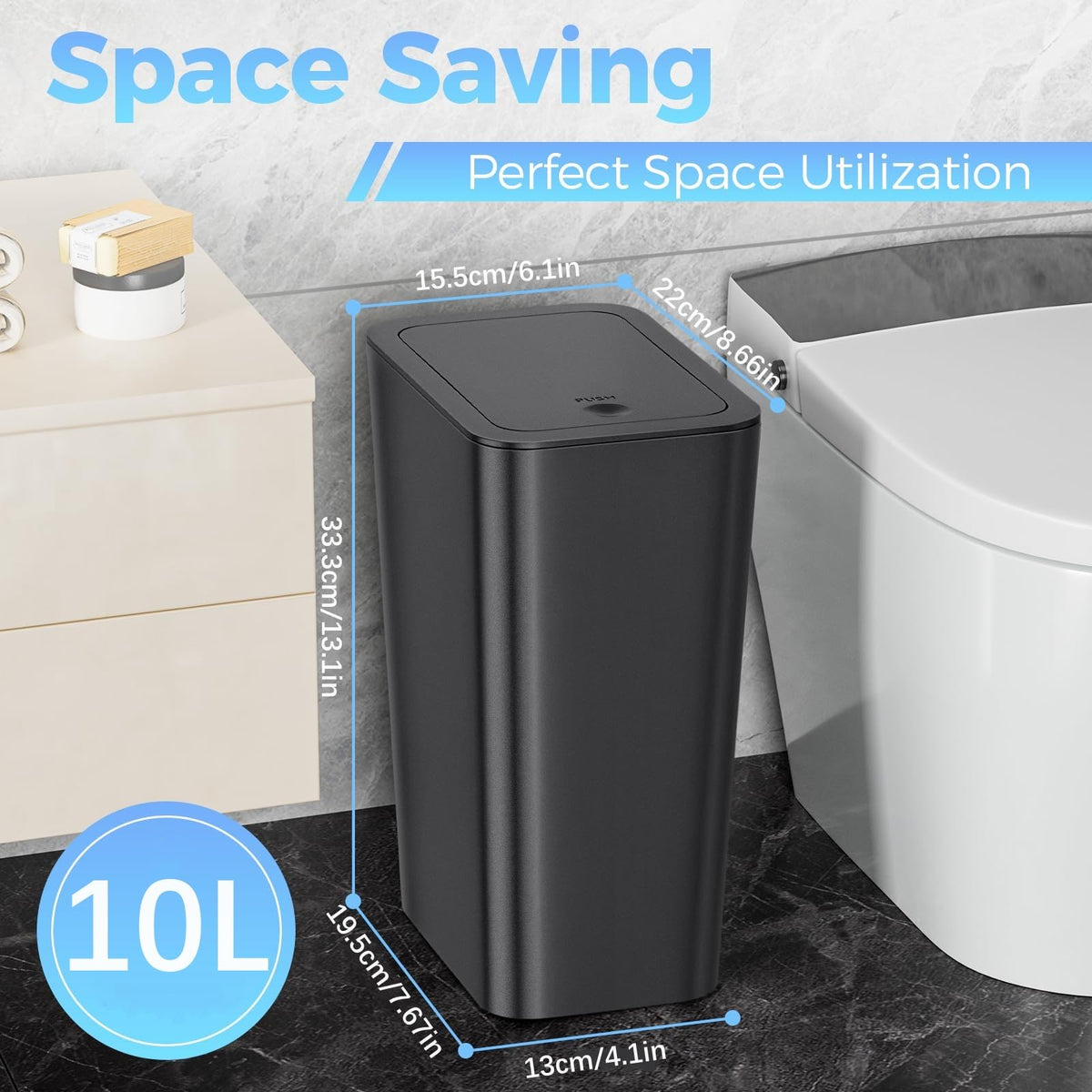 Xygobla 3 Pack 10L Slim Bathroom Bin with Lid - image 3