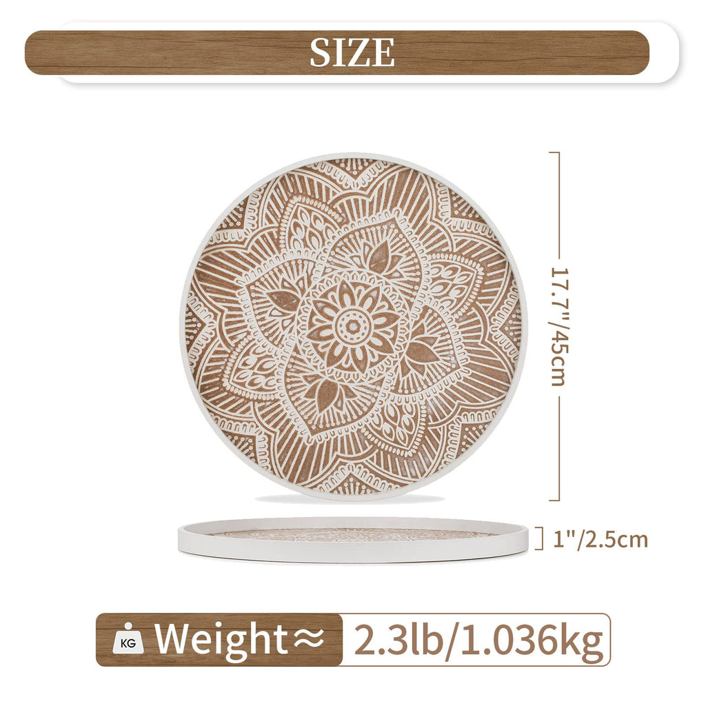 Hanobe 18" Round Wood Ottoman Tray – Rustic Floral Coffee Table Decor