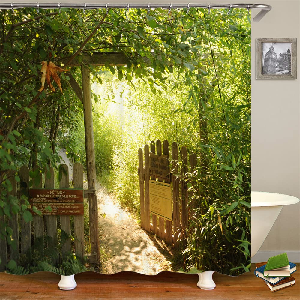 JIANGLANY Green Bamboo Forest Shower Curtain | Waterproof Polyester
