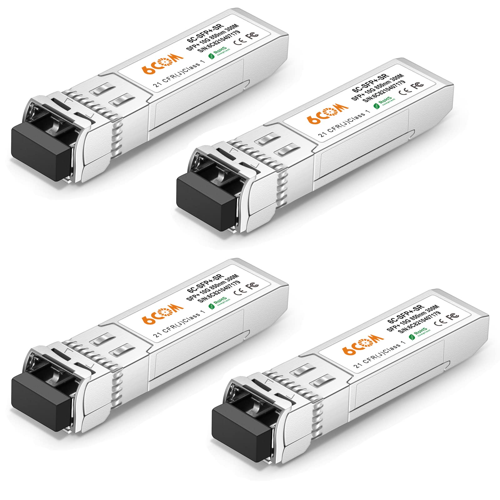 6COMGIGA 10GBase-SR SFP+ Transceiver - 10G 850nm LC Multi Mode (4 Pack)