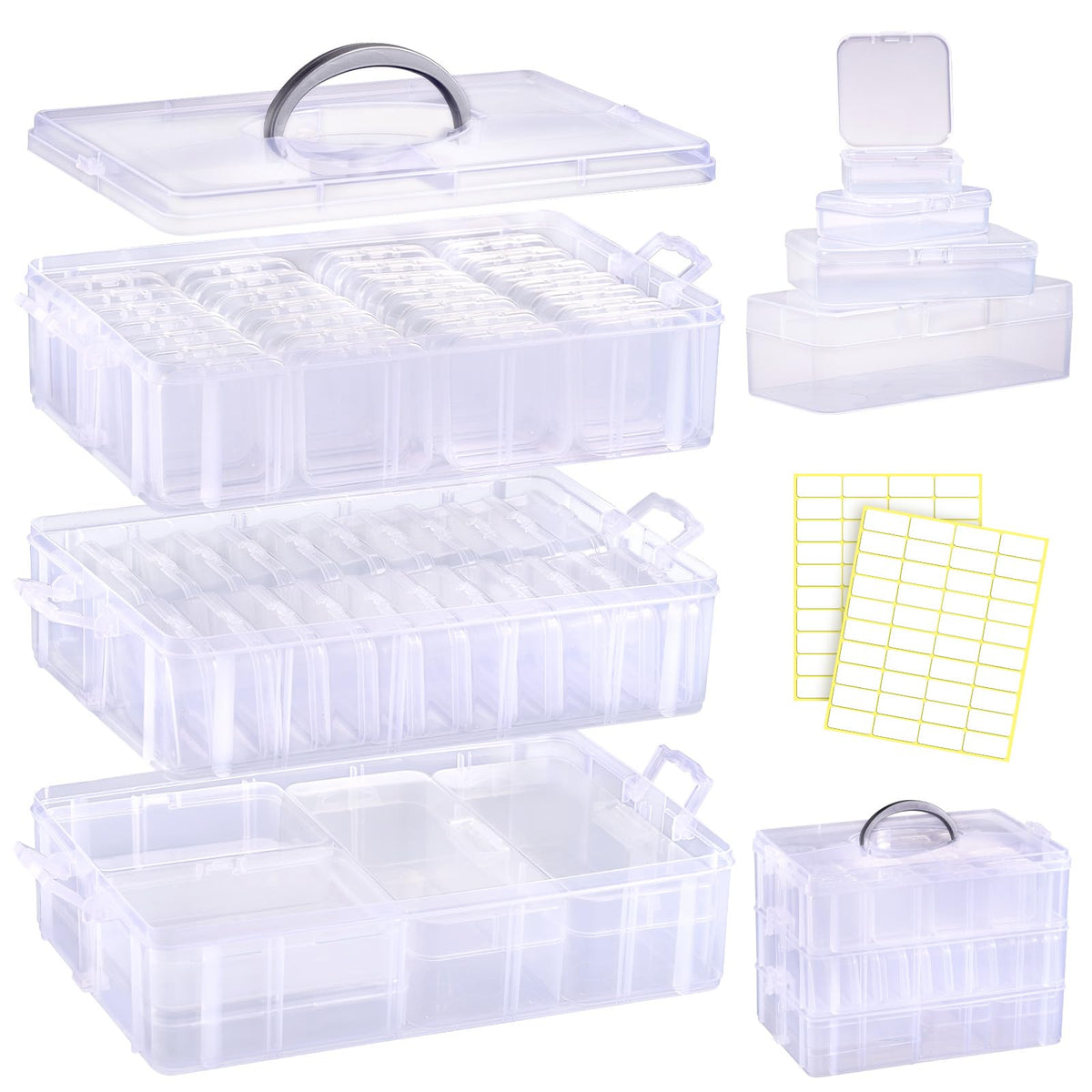 Funtopia Craft Organiser 59 Pack, 3-Tier Stackable Container Box with Lids - image 1