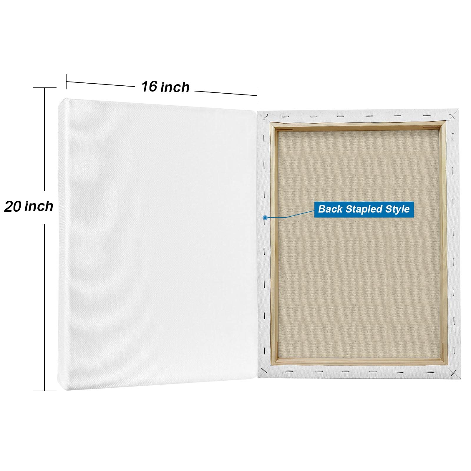 Genixart 16x20 Stretched Canvas 5-Pack | 100% Cotton Primed Artist Canvas
