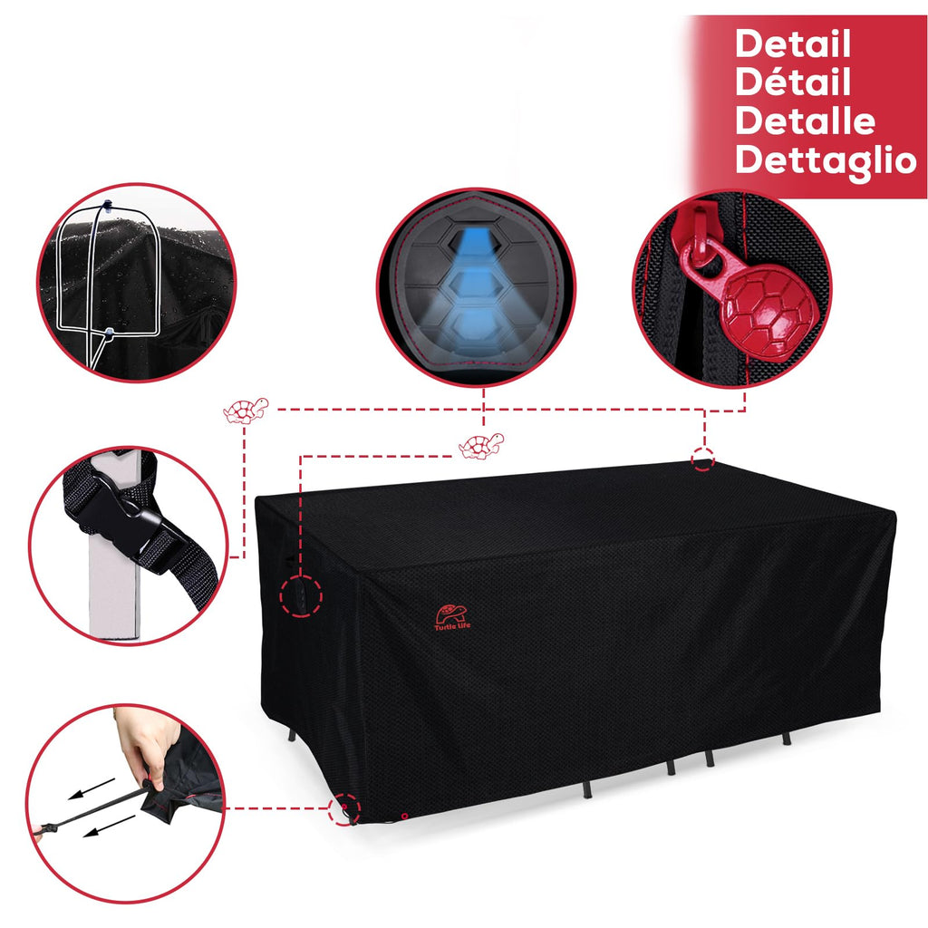 Turtle Life Waterproof Garden Furniture Cover | Rectangular Black PU