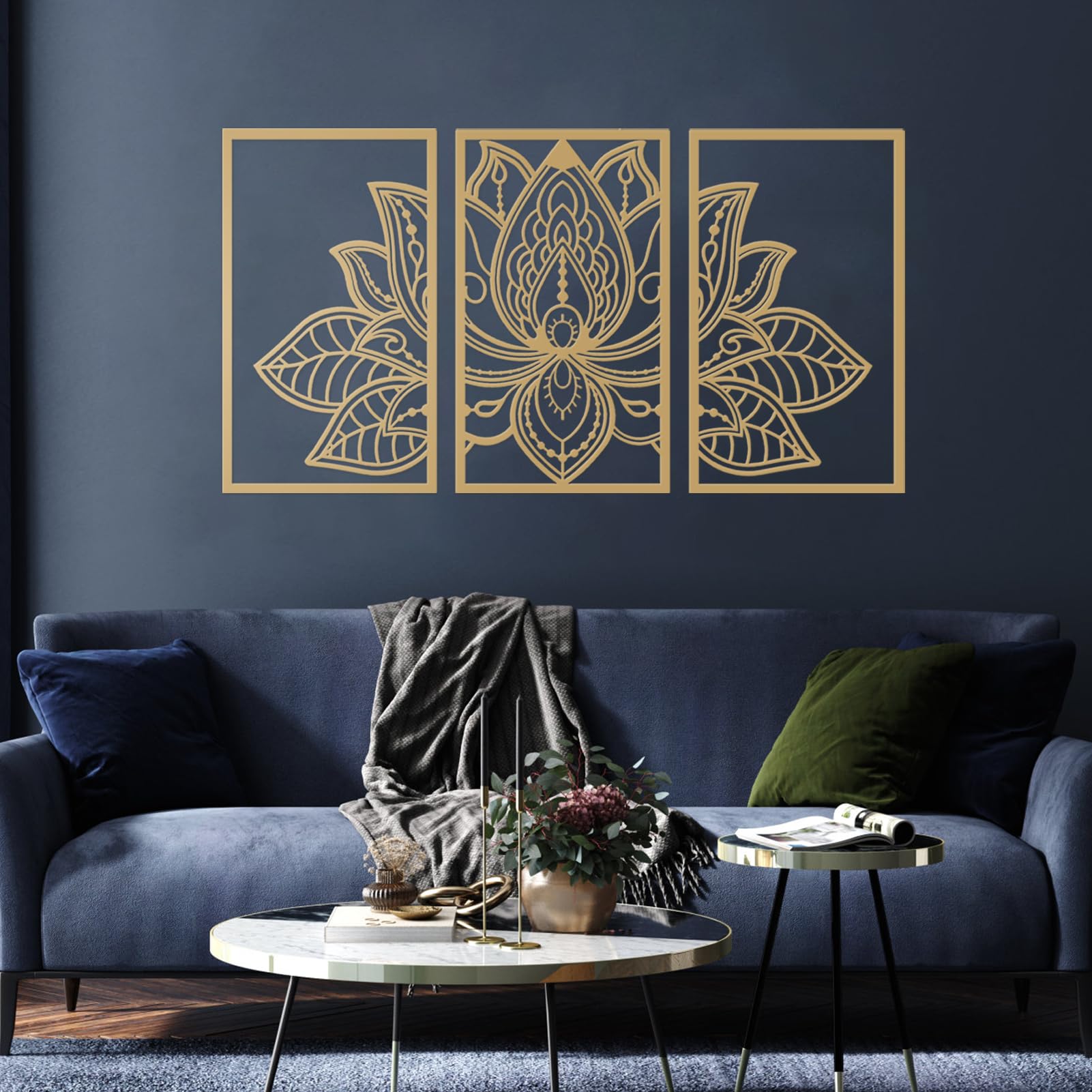 ESTART Metal Lotus Flower Wall Art – 3-Piece Large Mandala Zen Decor