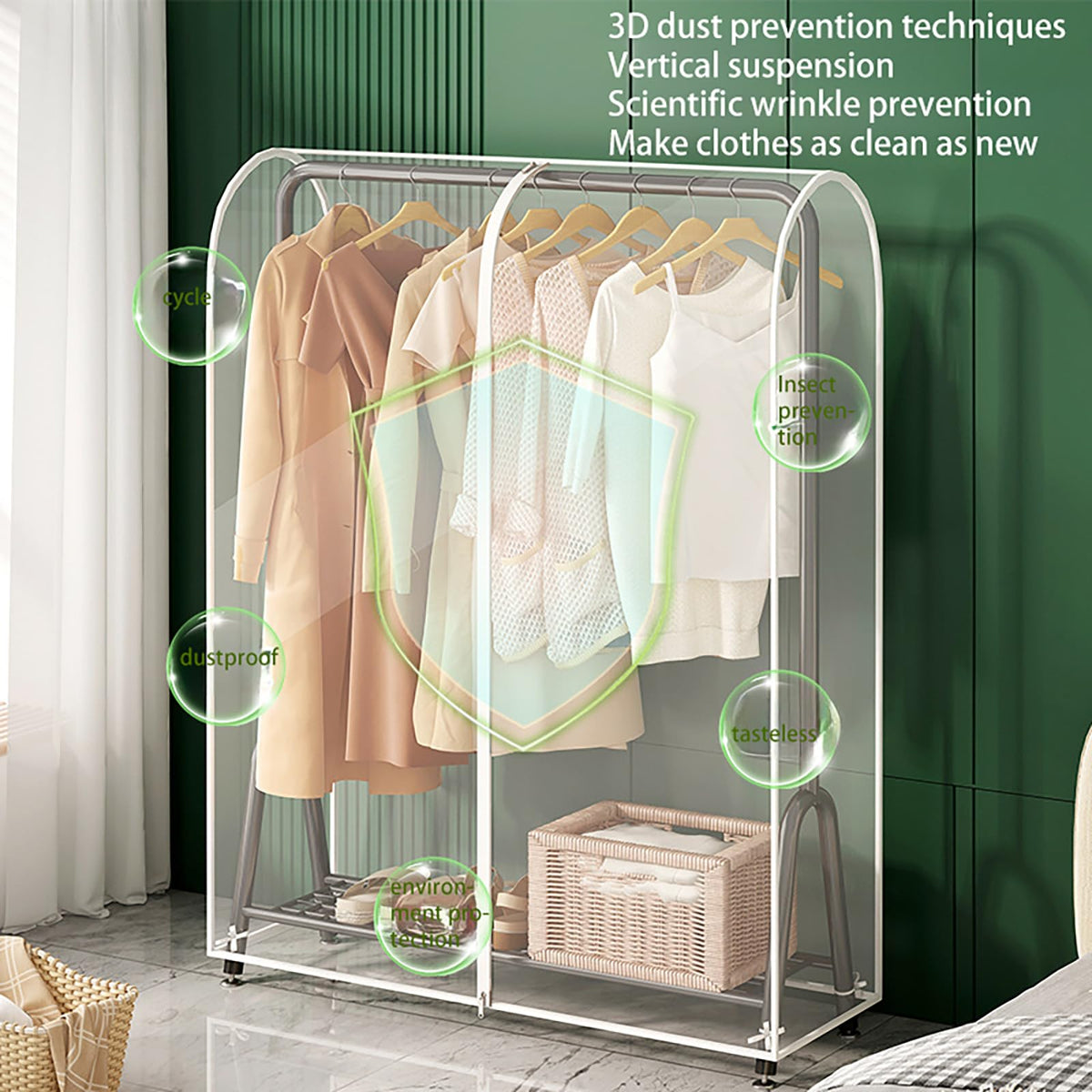 XIANTIAN6ft Transparent Clothes Rail Cover Strong Zipped Hanging Coat Large Protective Garment Cover - image 2