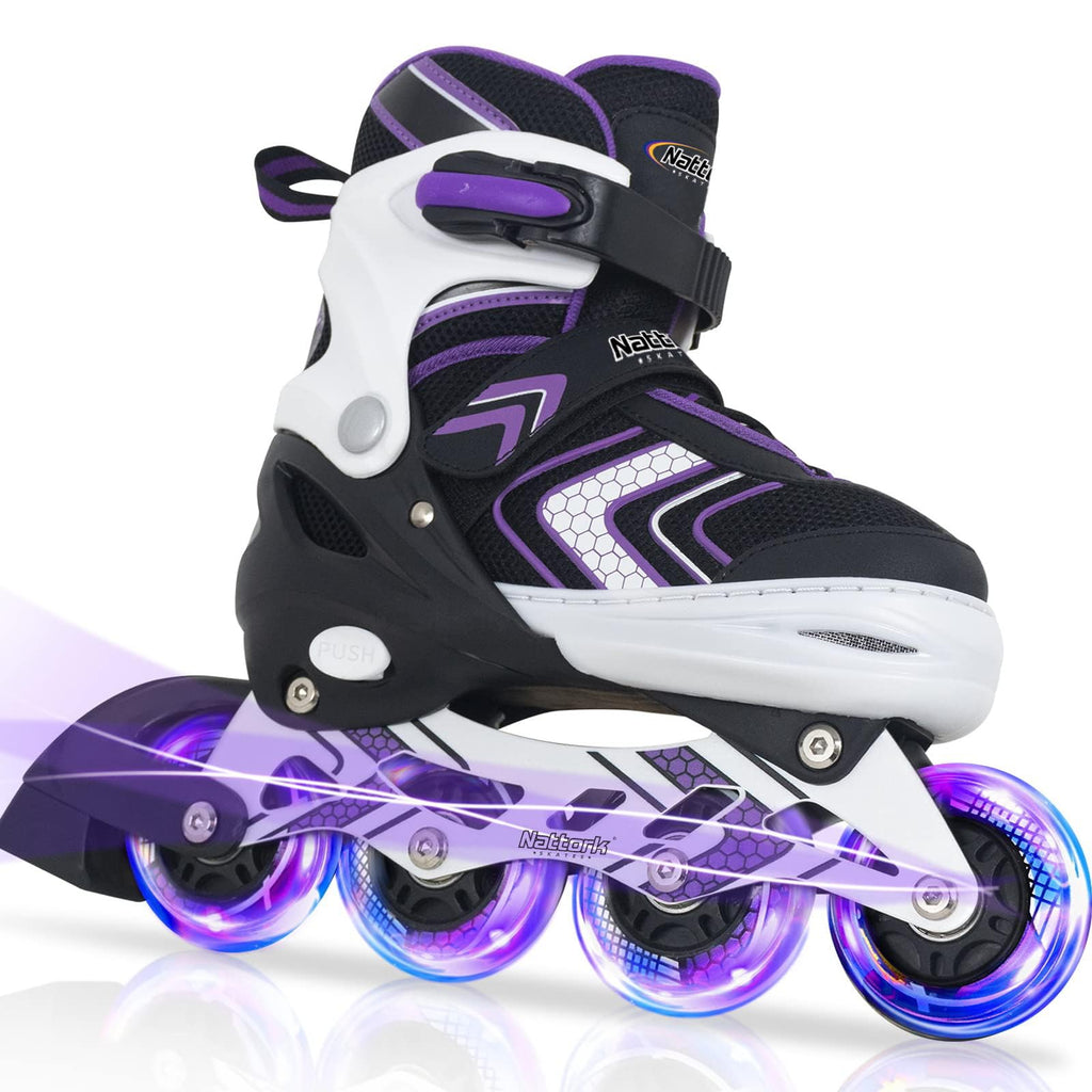 Nattork Kids Adjustable Inline Skates – Light Up Wheels for Girls, Purple
