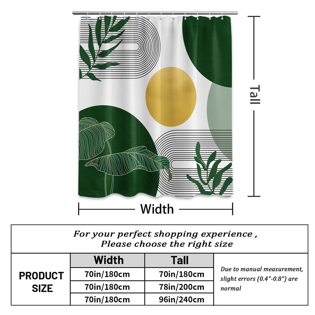 LanZanthic Dark Green and White Shower Curtains for Bathroom Olive Gold Emerald Mid Century Boho Wet Room Shower Curtain with hooks