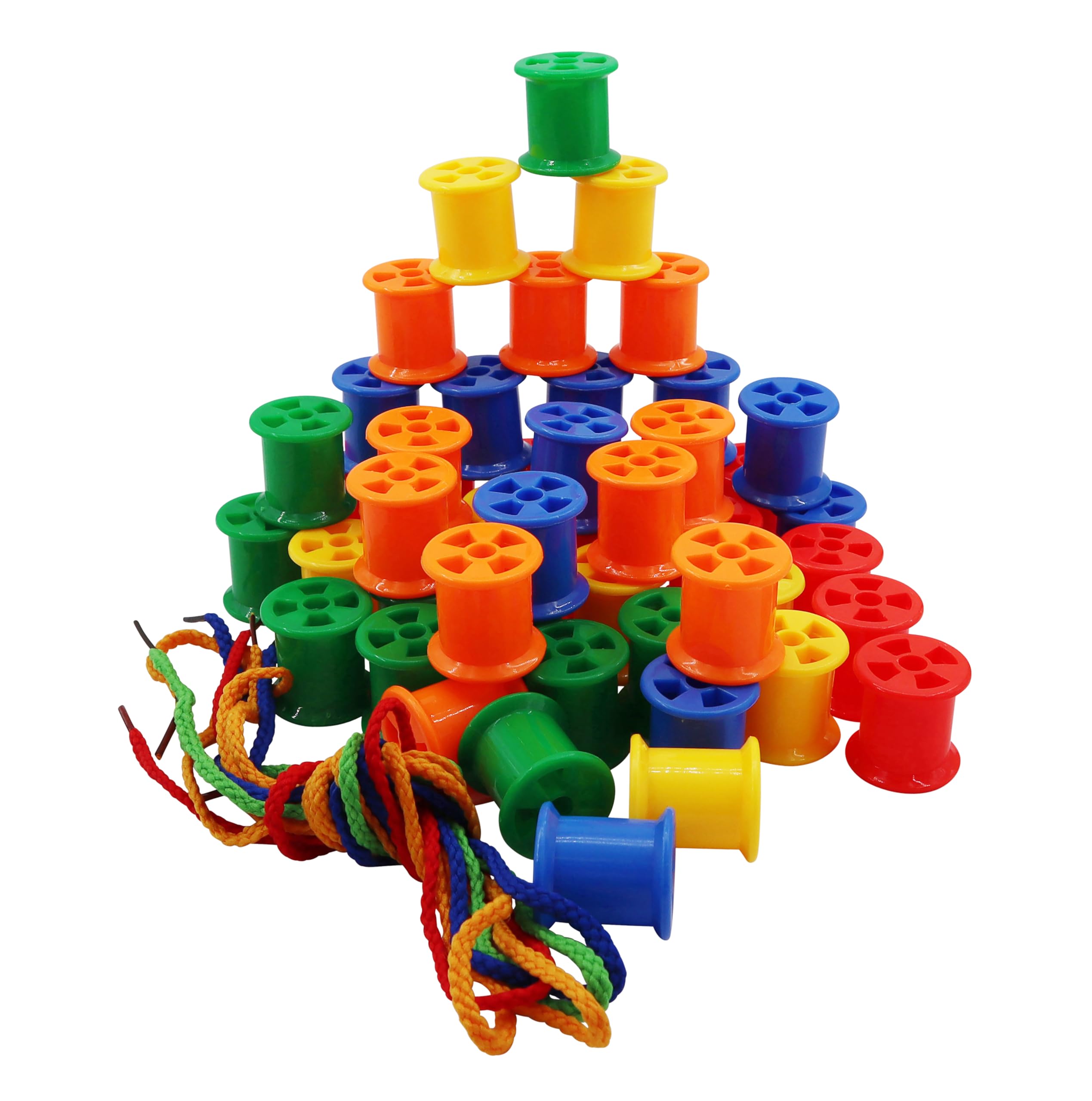 Plastic Cotton Reels for Threading – 50 Pack with 5 Laces