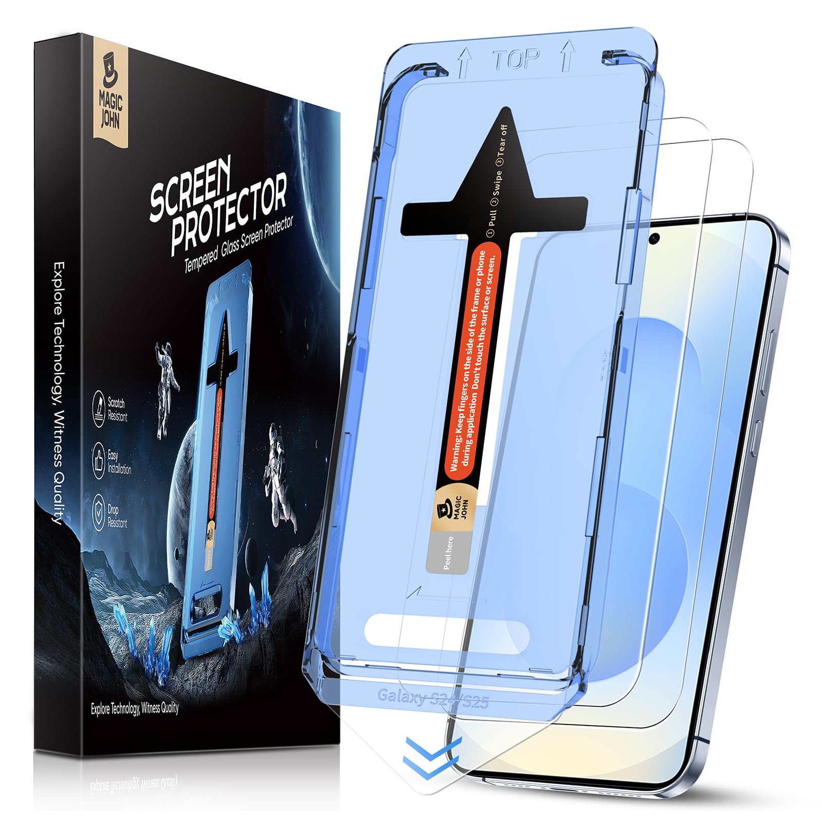 Magic John Samsung Galaxy S25/S24 Tempered Glass Screen Protector – 2 Pack