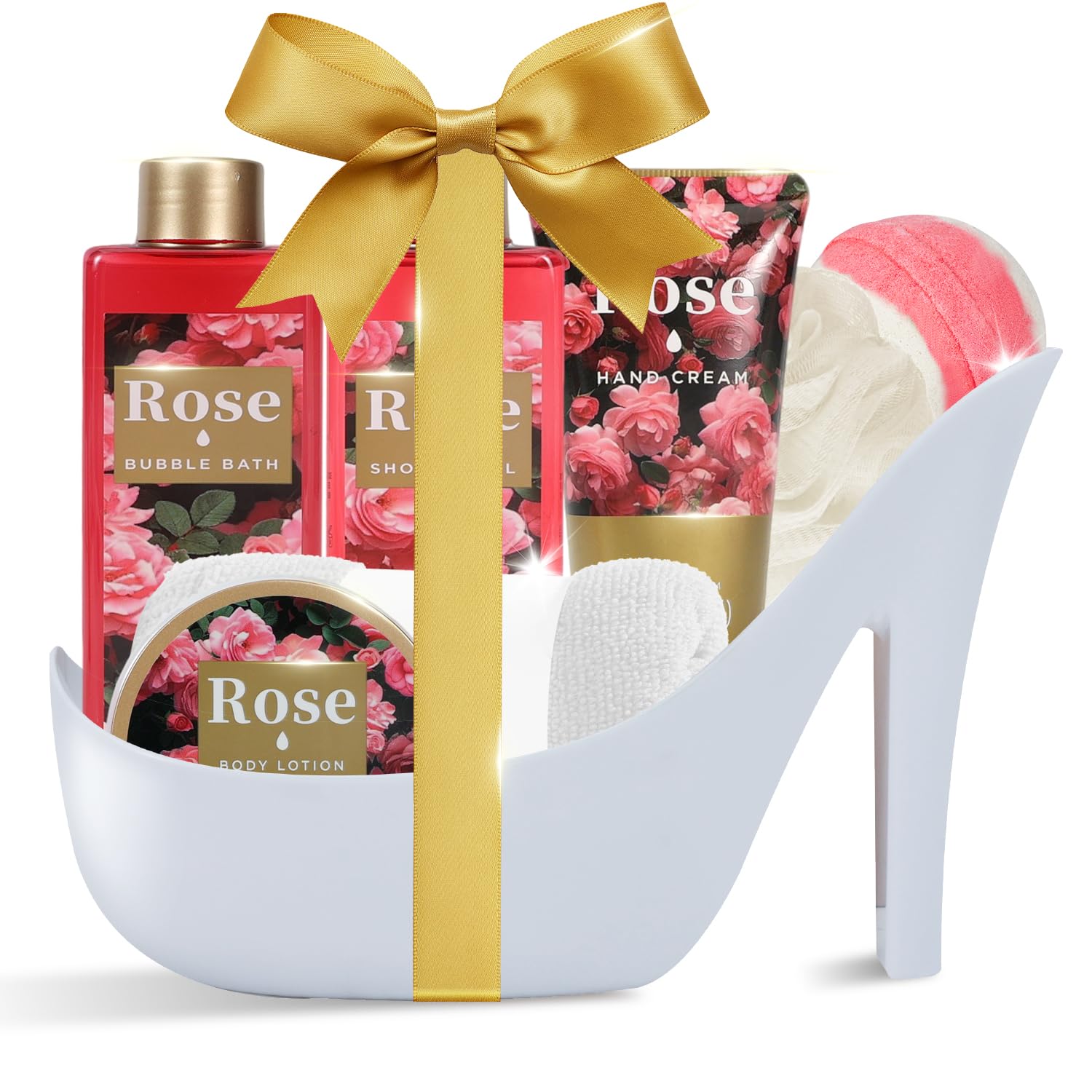 SPA LUXETIQUE 8-Piece Rose Bath Gift Set | Luxury Spa Basket for Women