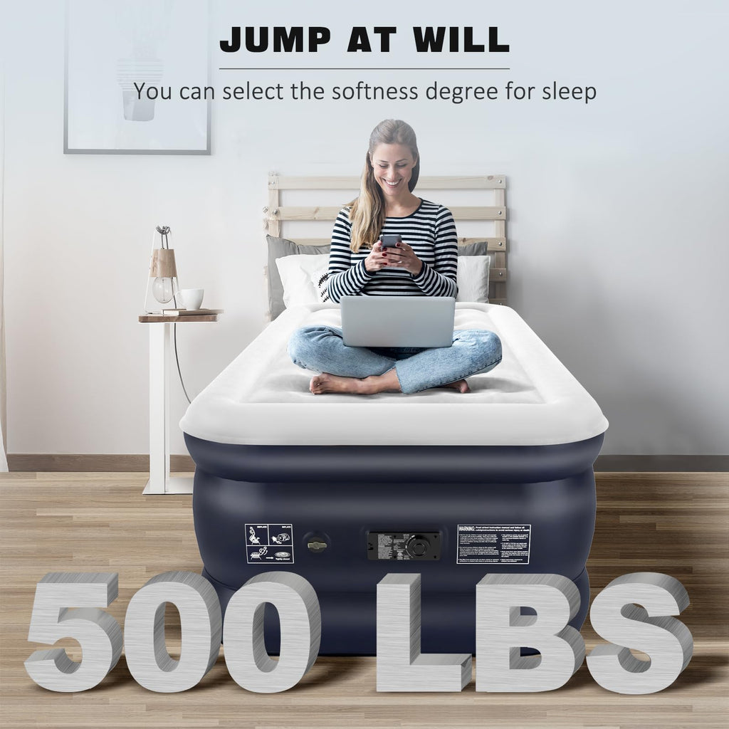 NALONE Single Air Mattress with Built-in Pump | Portable Inflatable Bed