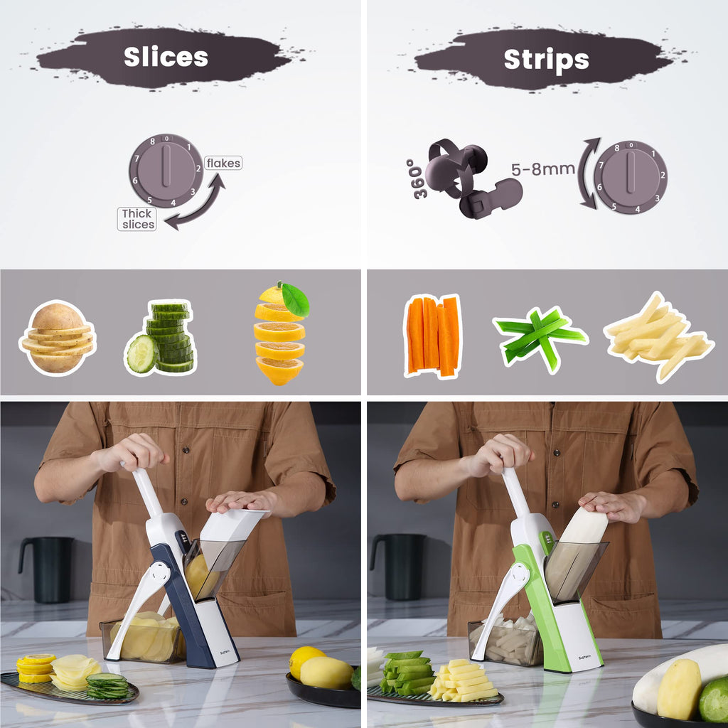 SUPMAKIN Safe Mandoline Slicer – 4 Mode Vegetable Chopper & Dicer