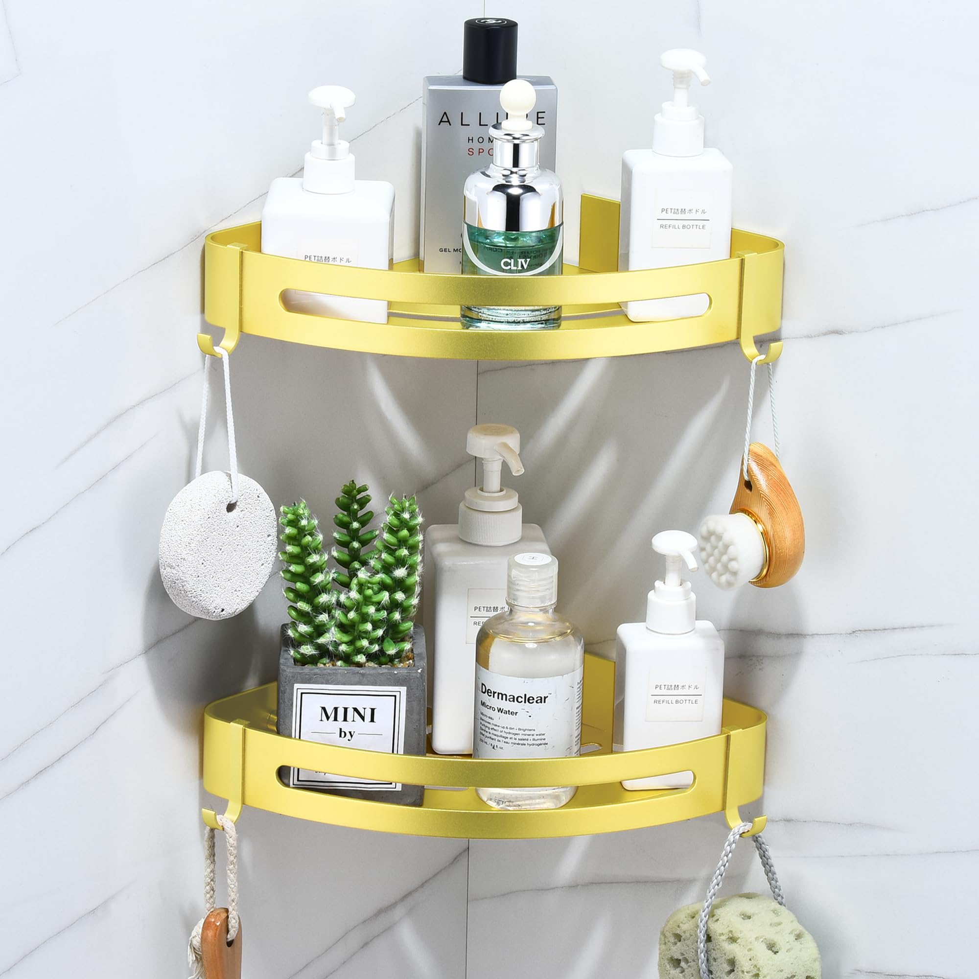 Maifey Space Aluminum Corner Shower Caddy – 2 Tier No-Drill Bathroom Shelves