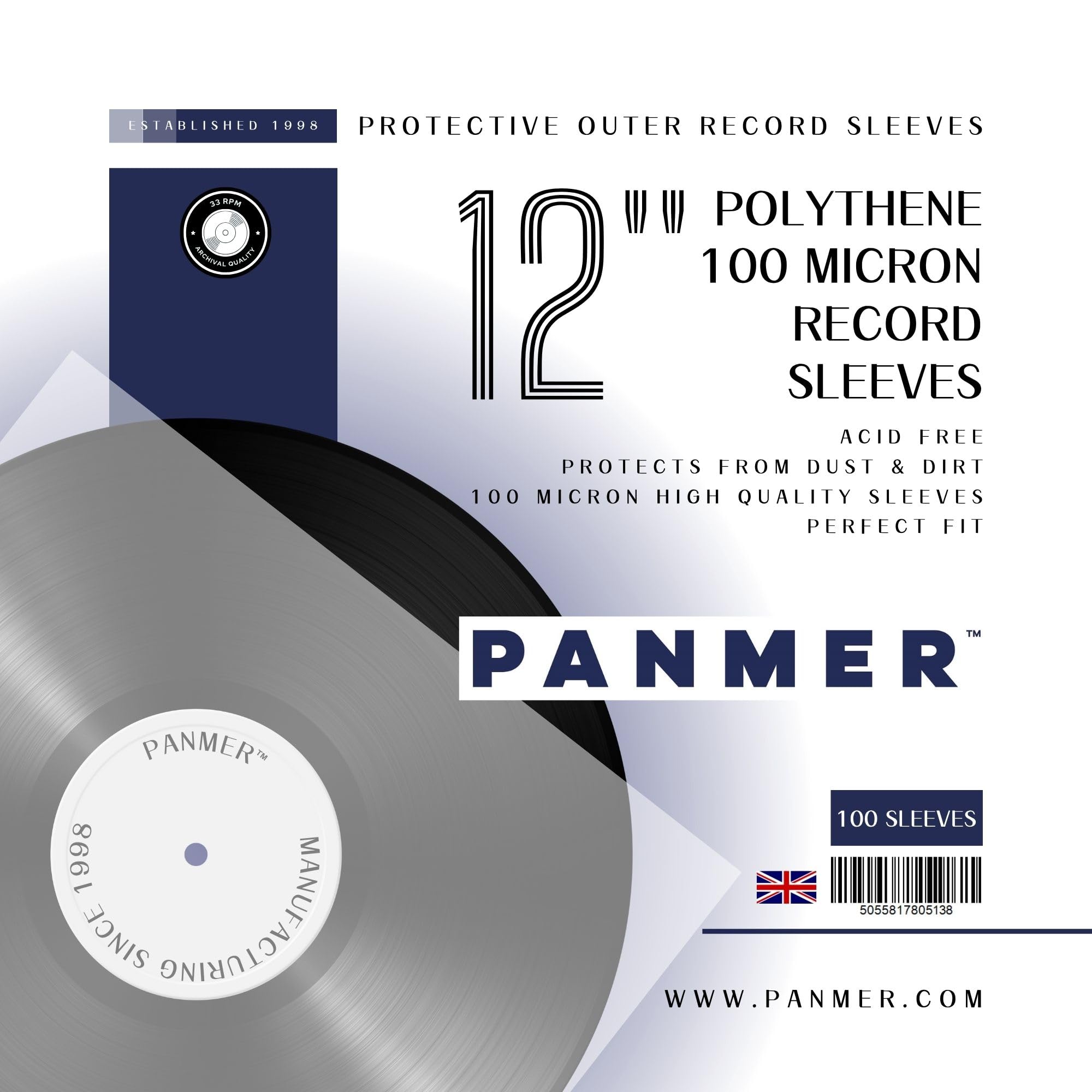 12" Vinyl Record Sleeves | 450 Gauge Polythene - 100 Pack