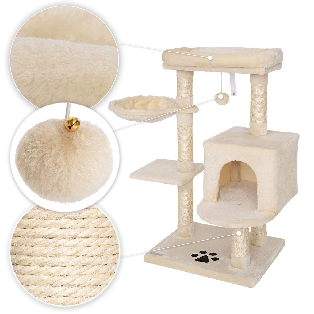 lionto Cat Scratching Post with Sisal, Cave & Plush Ball – 93 cm