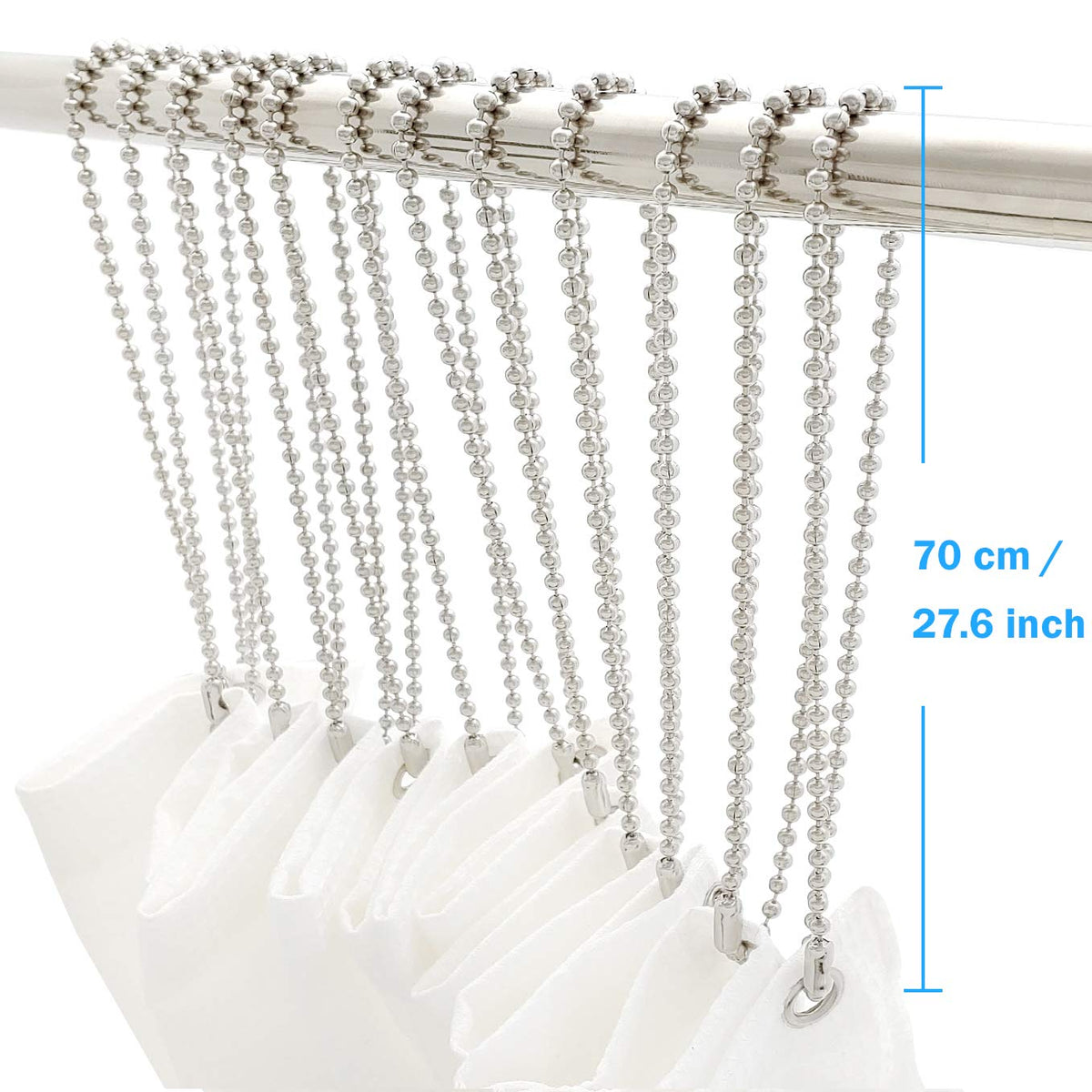 Shower Curtain Hooks Long Size 27inch/70cm, Shower Curtain Rings 12pcs, spa-Quality Look, Stainless Steel