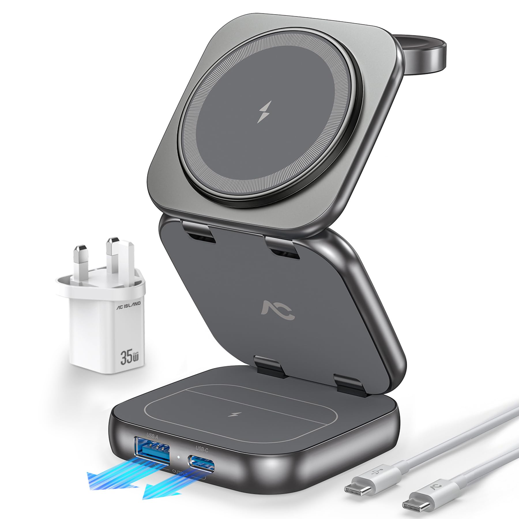 AC Island 5-in-1 Wireless Charging Station | Foldable Mag-Safe Stand