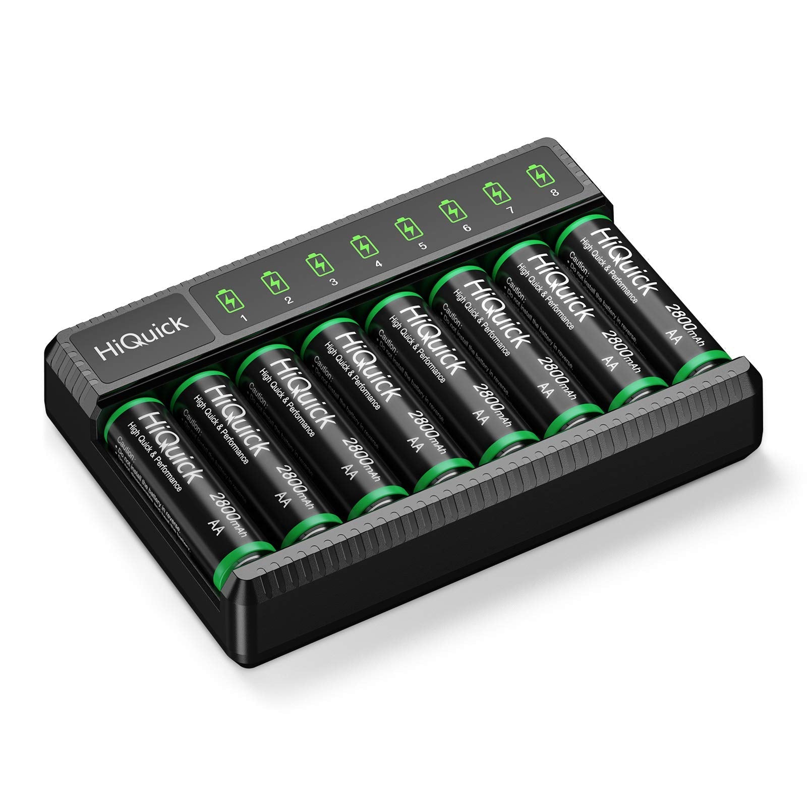 HiQuick 8-Slot AA AAA Battery Charger with 8 x 2800mAh AA Batteries