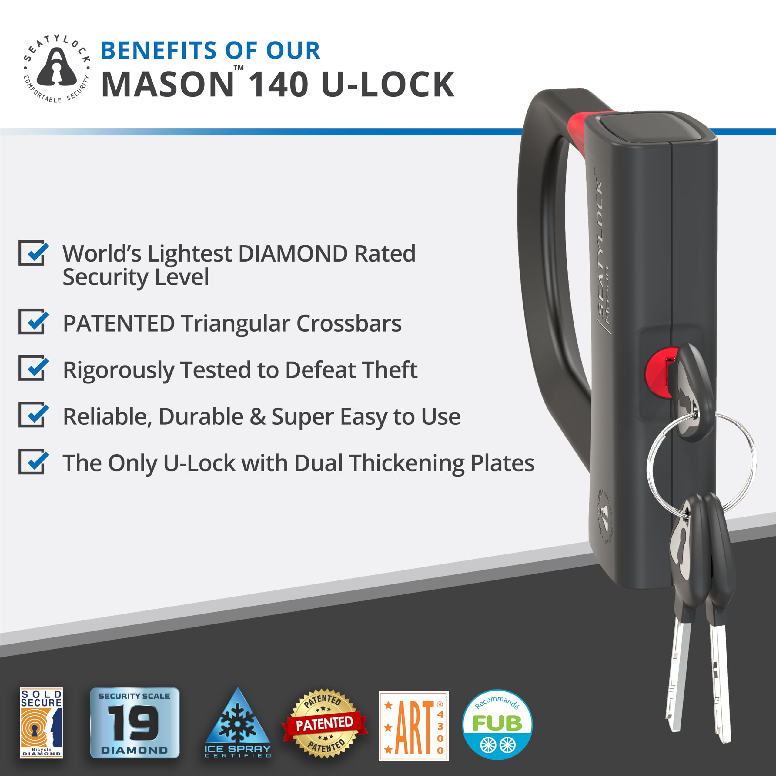 SeatyLock Mason Bike U Lock – Sold Secure Diamond Rated Heavy Duty D-Lock