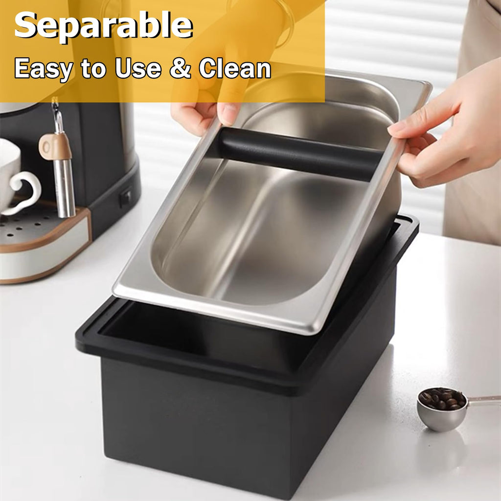Gocoffun Large Stainless Steel Espresso Coffee Knock Box with Rubber Bar