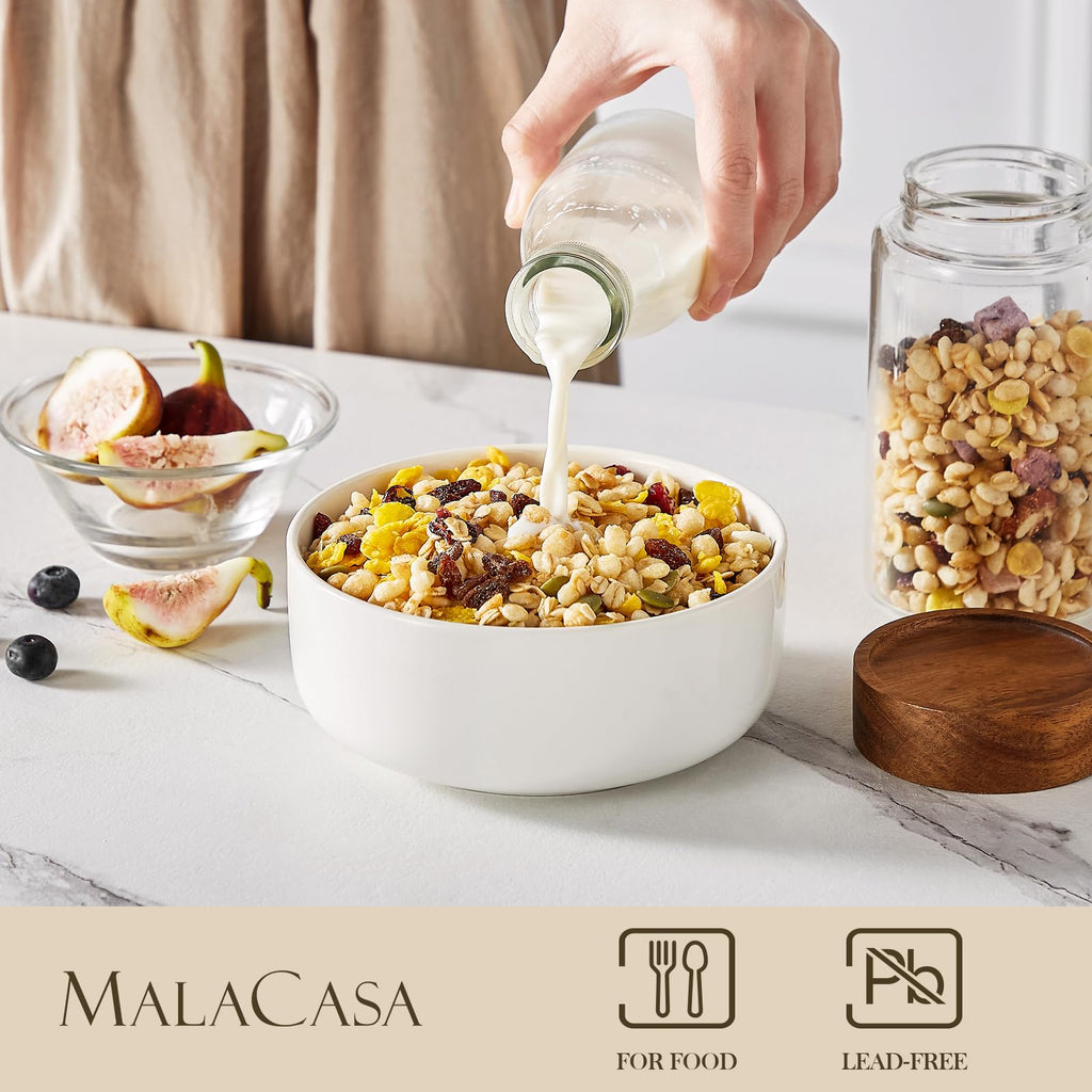 MALACASA 24 oz Cereal Bowls Set of 6 – White Porcelain Soup Salad Bowls