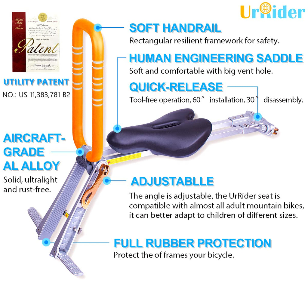 UrRider Front Mount Child Bike Seat – Portable Quick-Release Toddler Seat