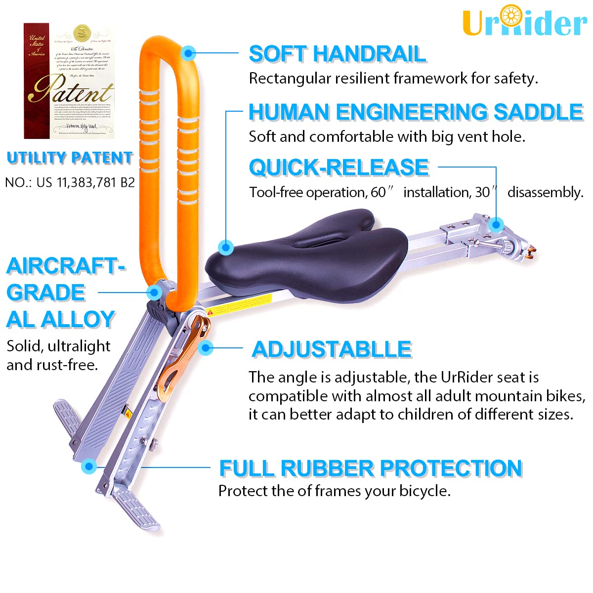 UrRider Front Mount Child Bike Seat – Portable Quick-Release Toddler Seat